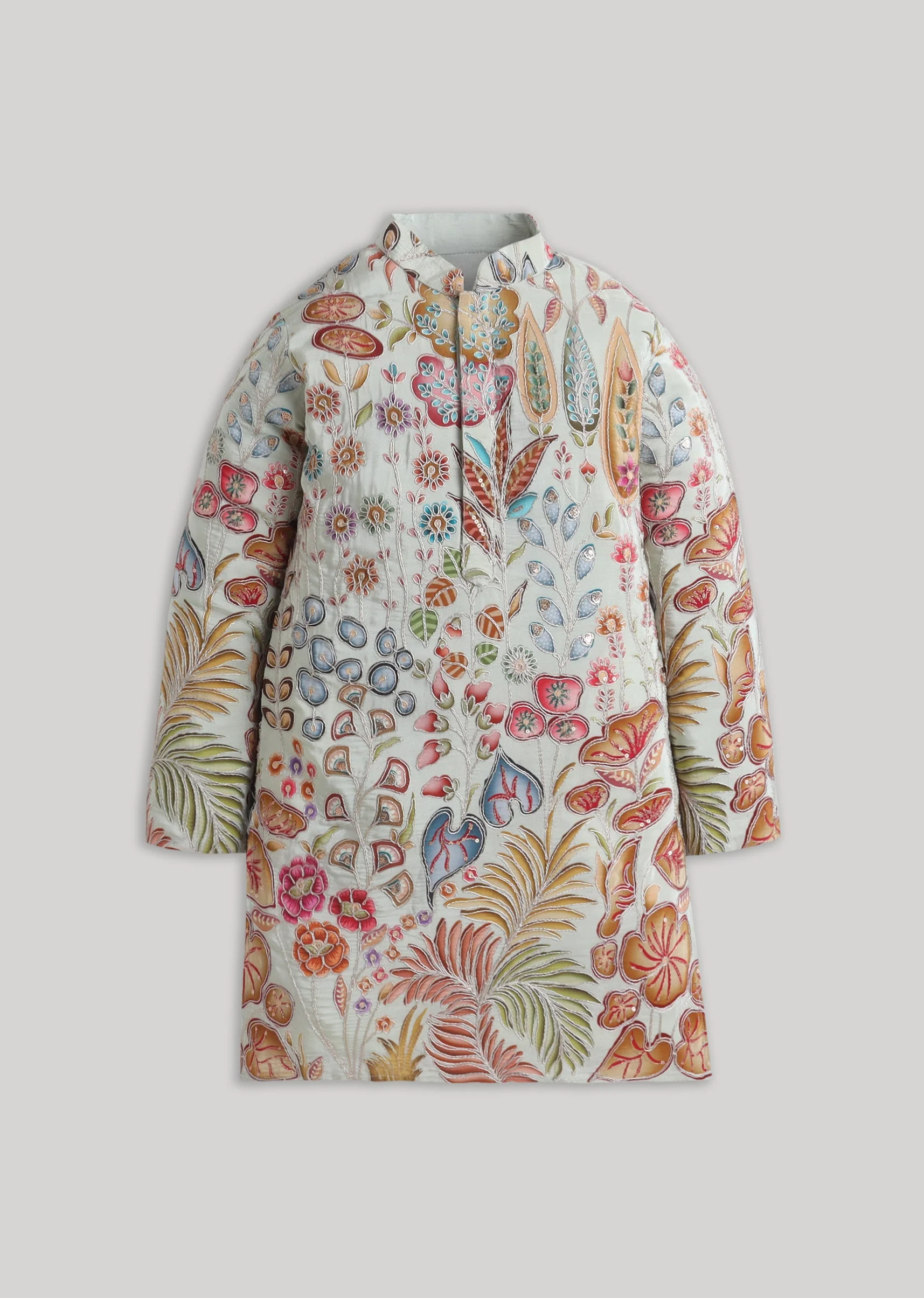 Pastel Floral Kurta Set With Sequins And Embroidery - Image 2