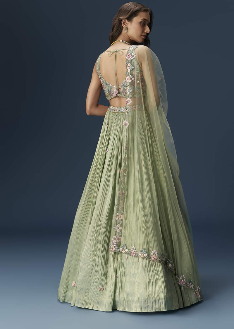 Pastel Green Bridesmaid Lehenga With Embroidered Dupatta - Image 2