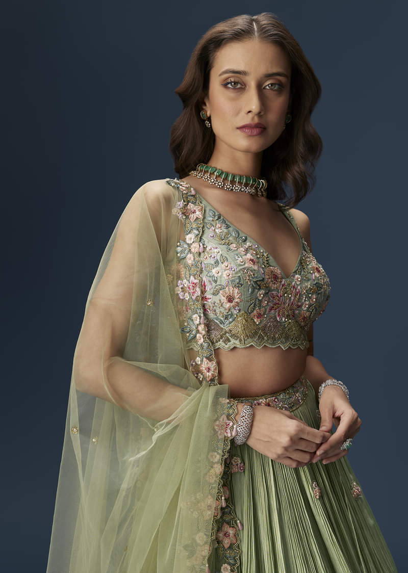 Pastel Green Bridesmaid Lehenga With Embroidered Dupatta - Image 5