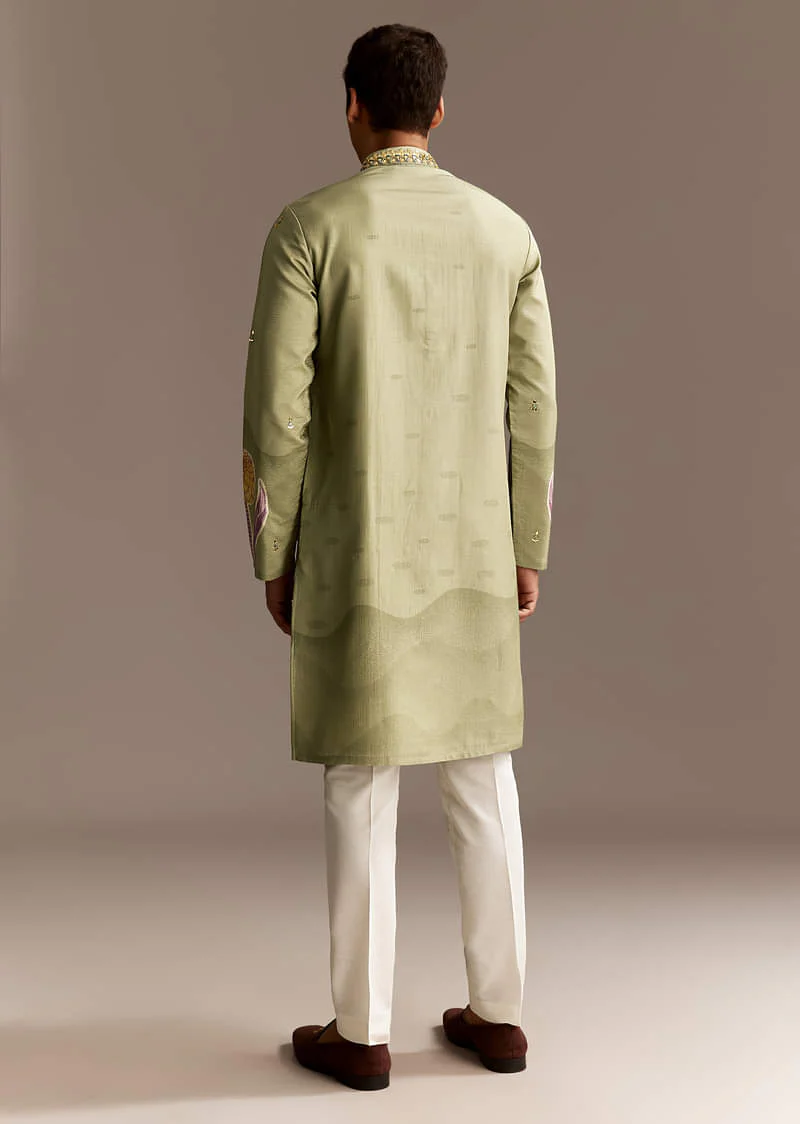 Pastel Green Mirror Work Kurta Set - Image 6