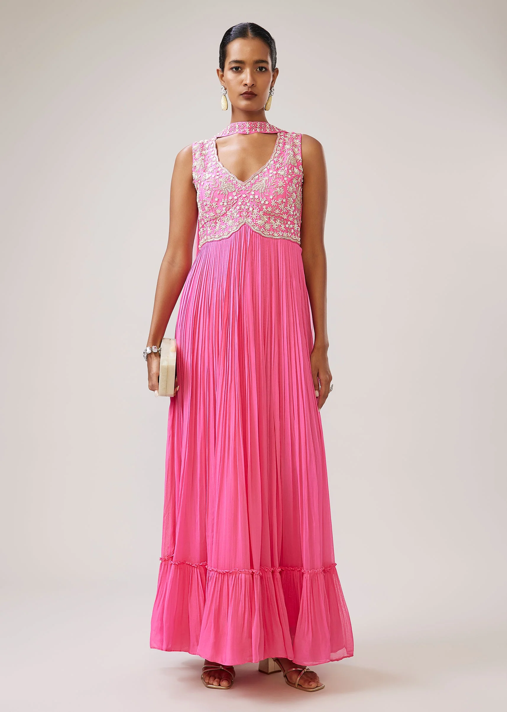 Pastel Pink Cut Dana Sequin Anarkali With Dupatta - Image 3