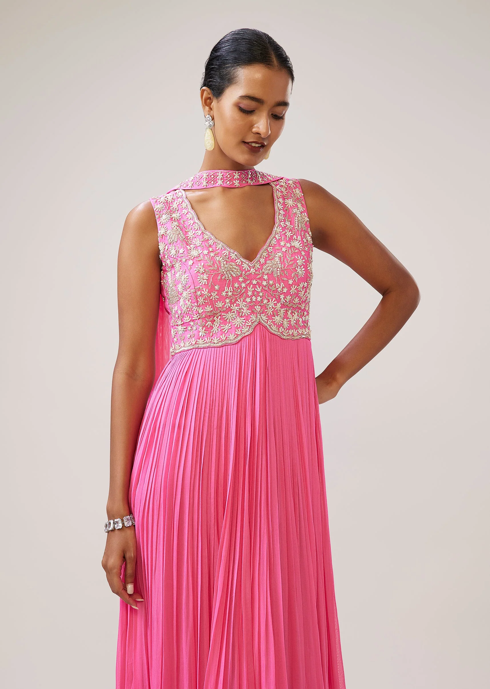 Pastel Pink Cut Dana Sequin Anarkali With Dupatta - Image 4