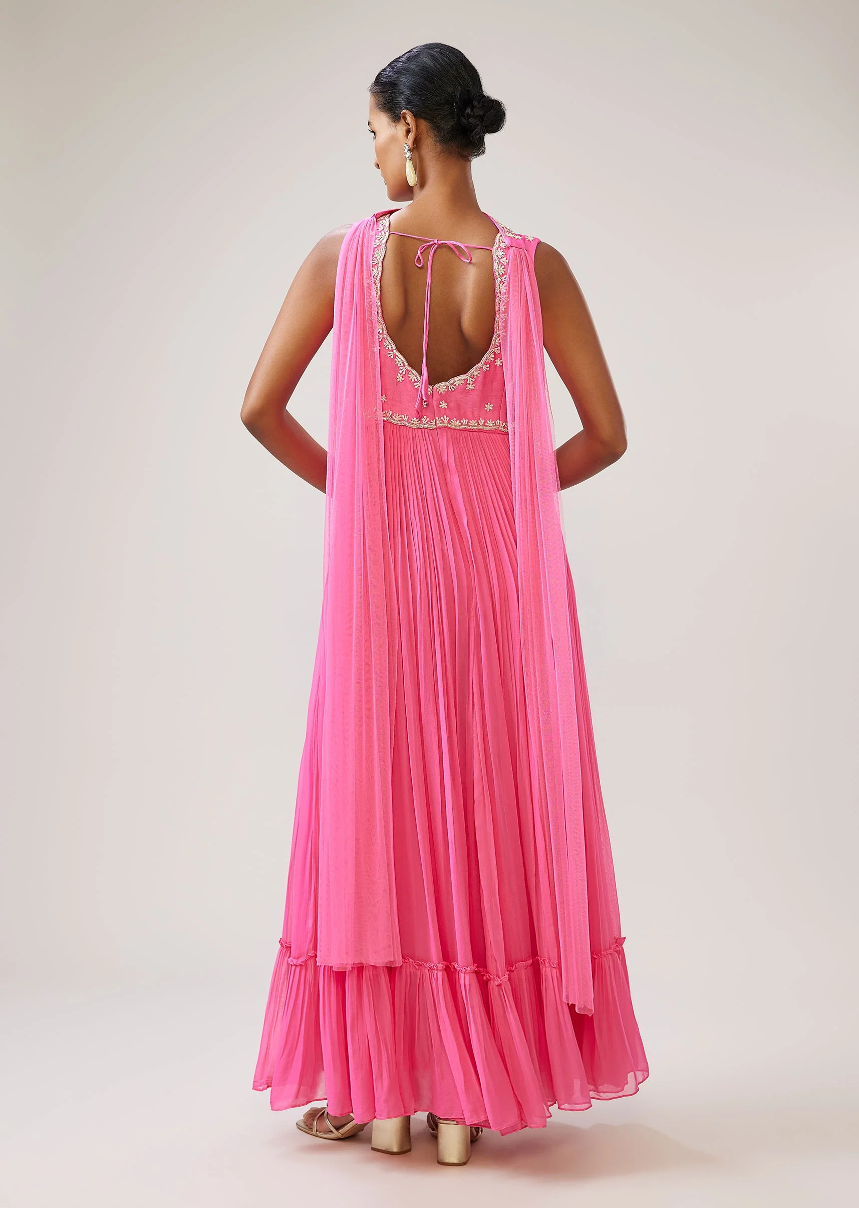 Pastel Pink Cut Dana Sequin Anarkali With Dupatta - Image 5