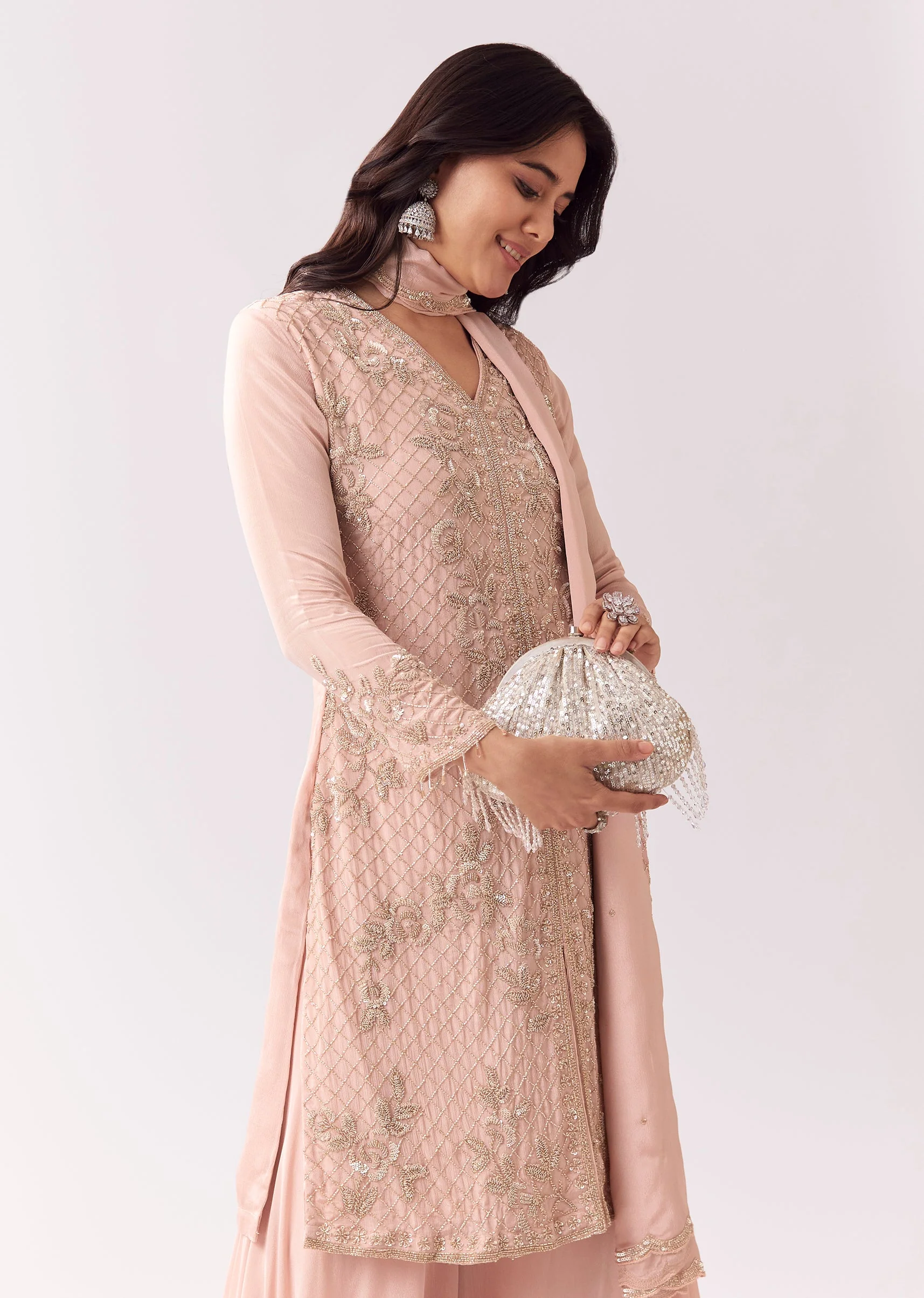Pastel Pink Embellished Palazzo Suit - Image 4