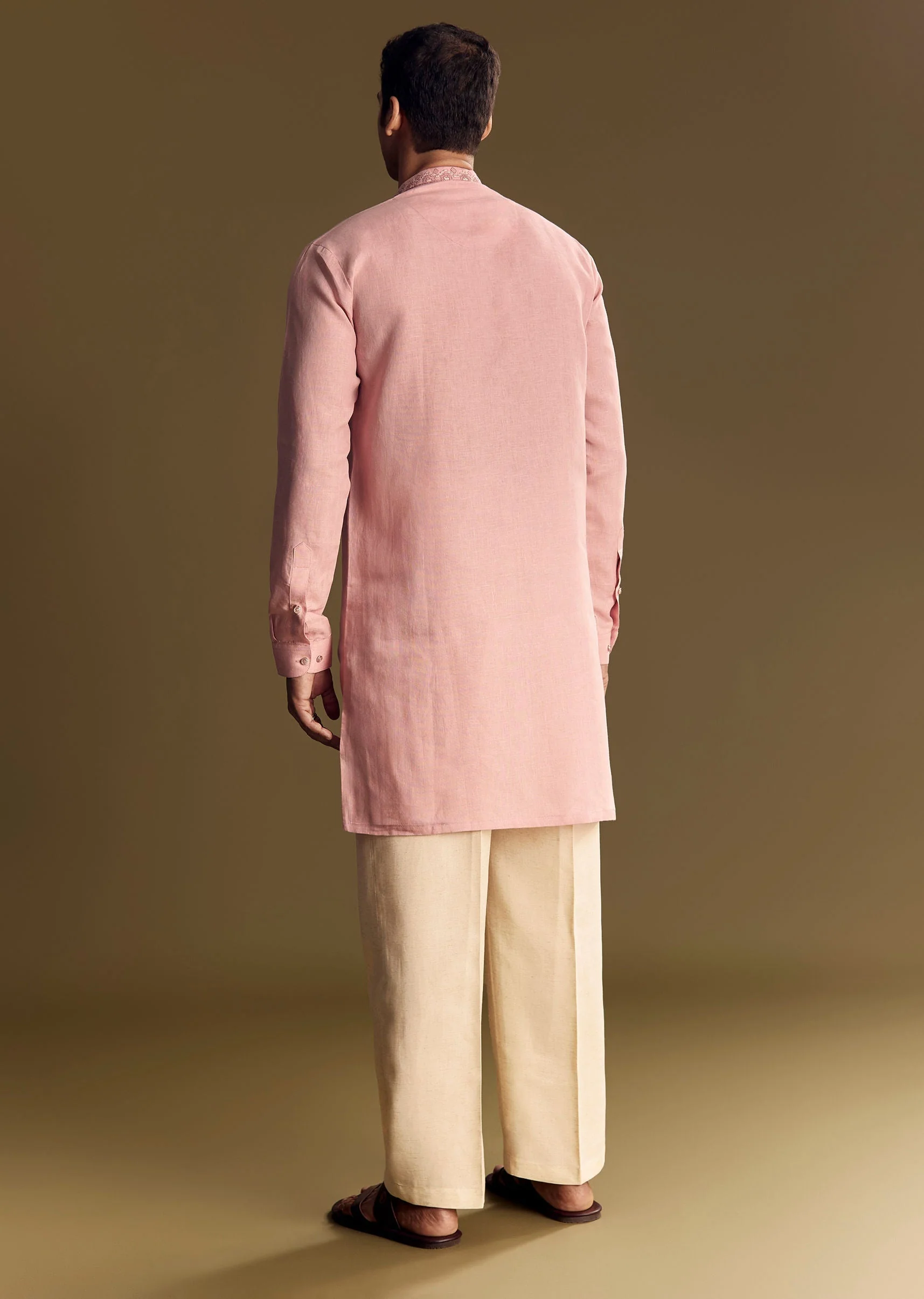 Pastel Pink Linen Kurta Set - Image 5