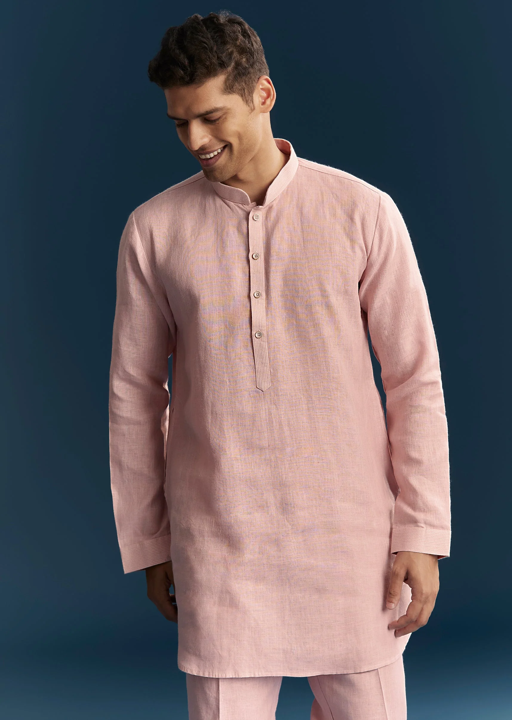 Pastel Pink Silk Kurta Jacket Set With Thread Detail Work - Image 6
