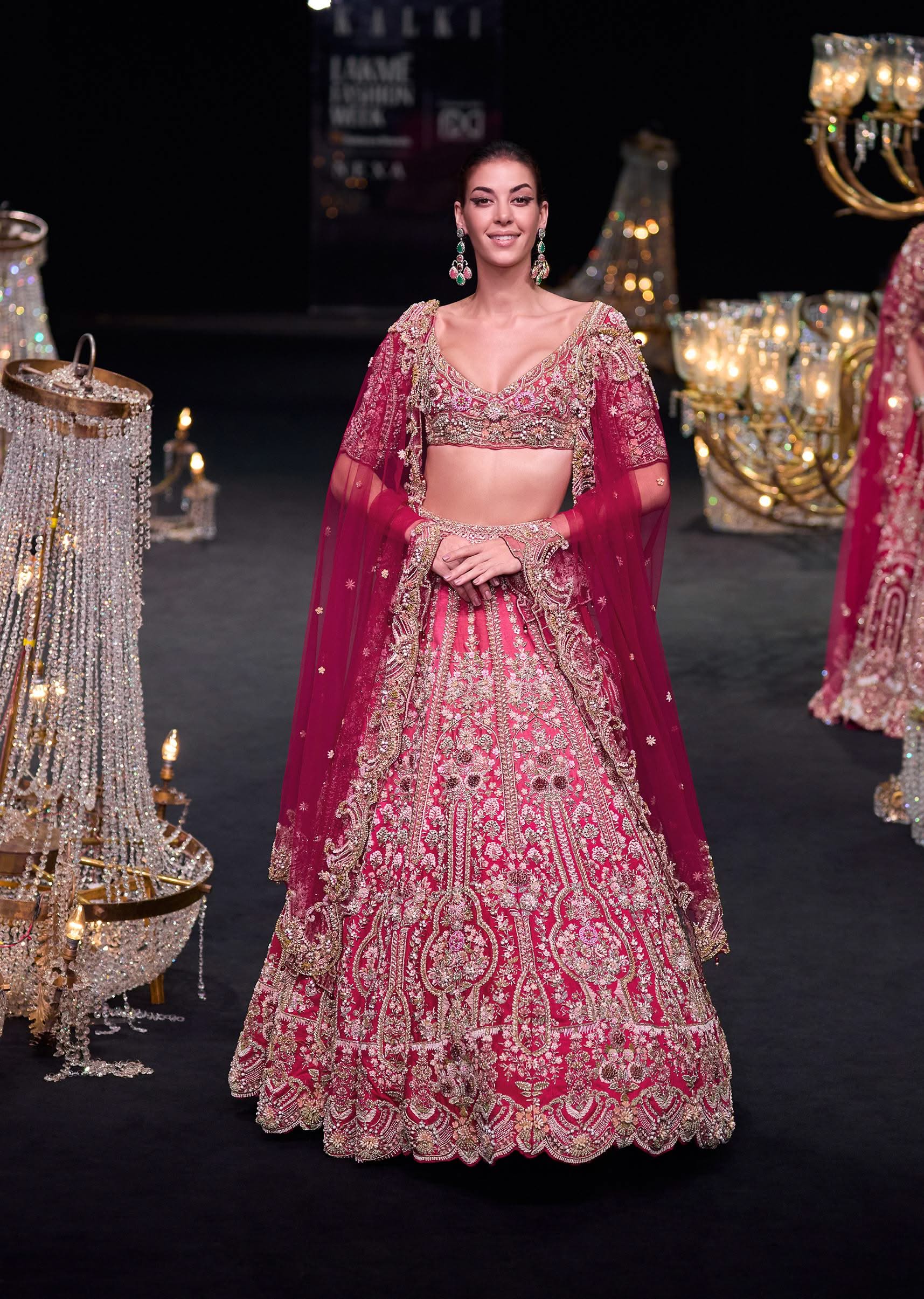 Pink Raw Silk 16 Kali Lehenga And 3D Pearl Embellished Blouse Set - Image 7