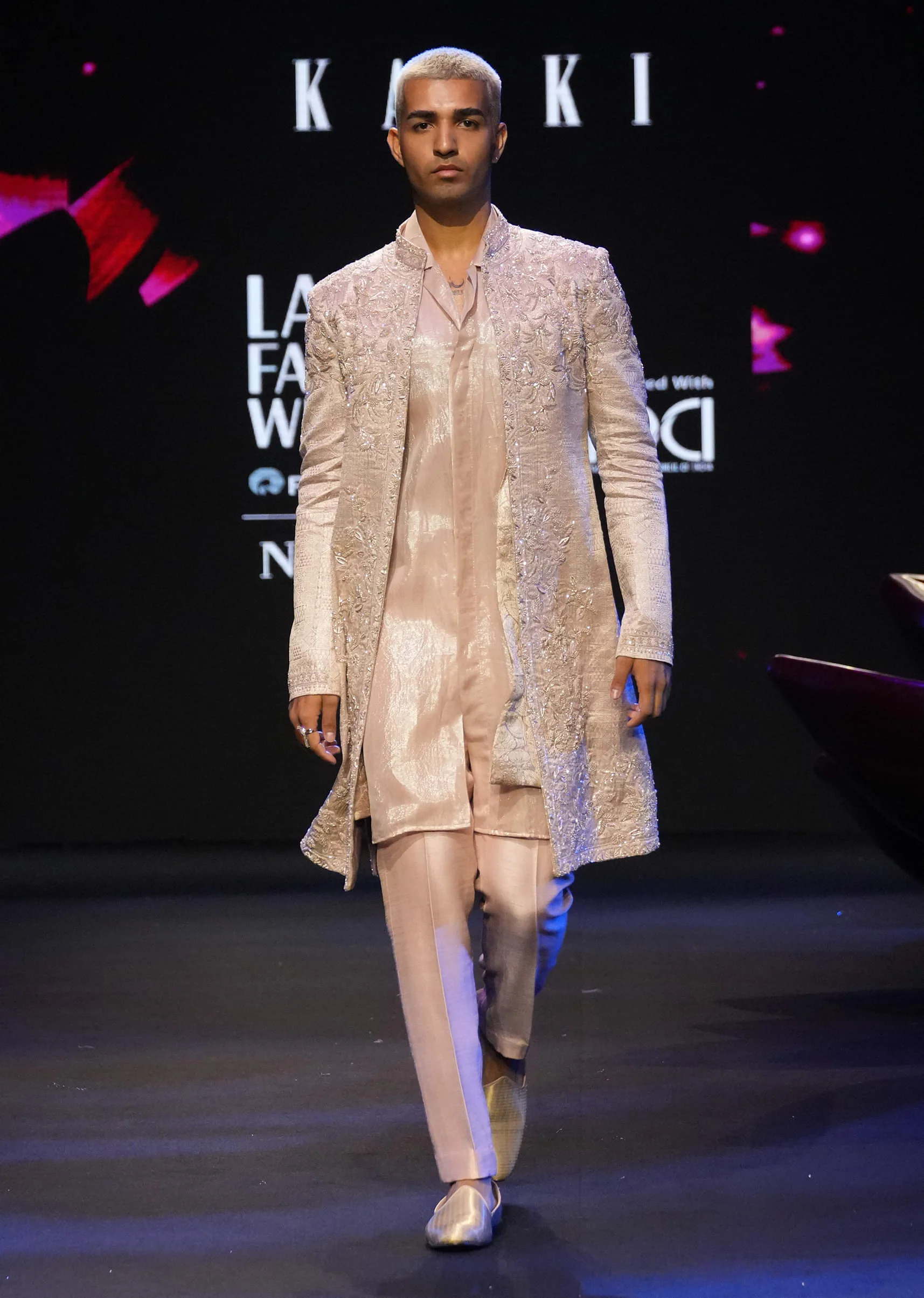 Peach Banarasi Brocade Embroidered Sherwani Suit With Floral Motifs - Image 2