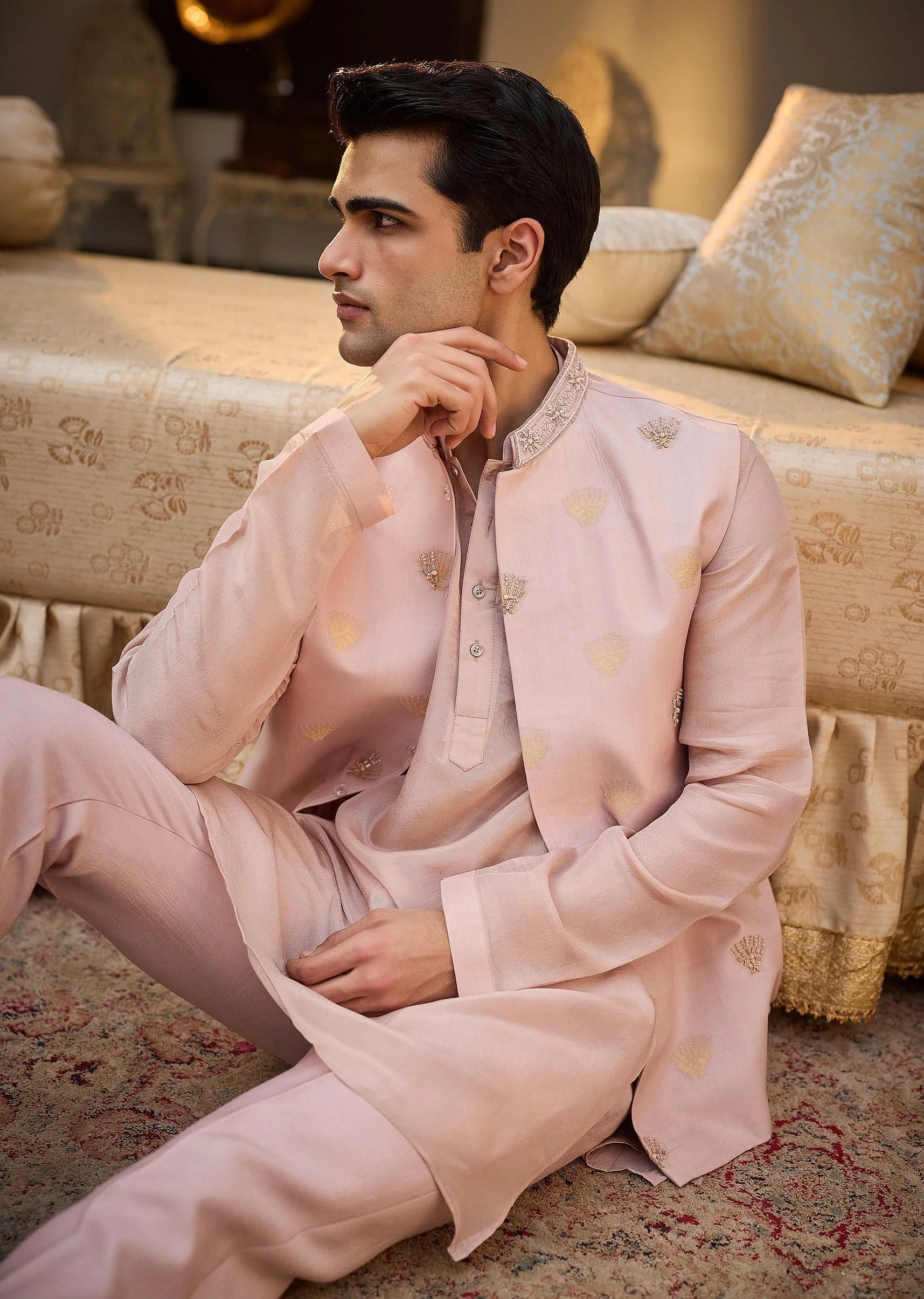 Peach Banarasi Embroidered Bandi Kurta Set - Image 10