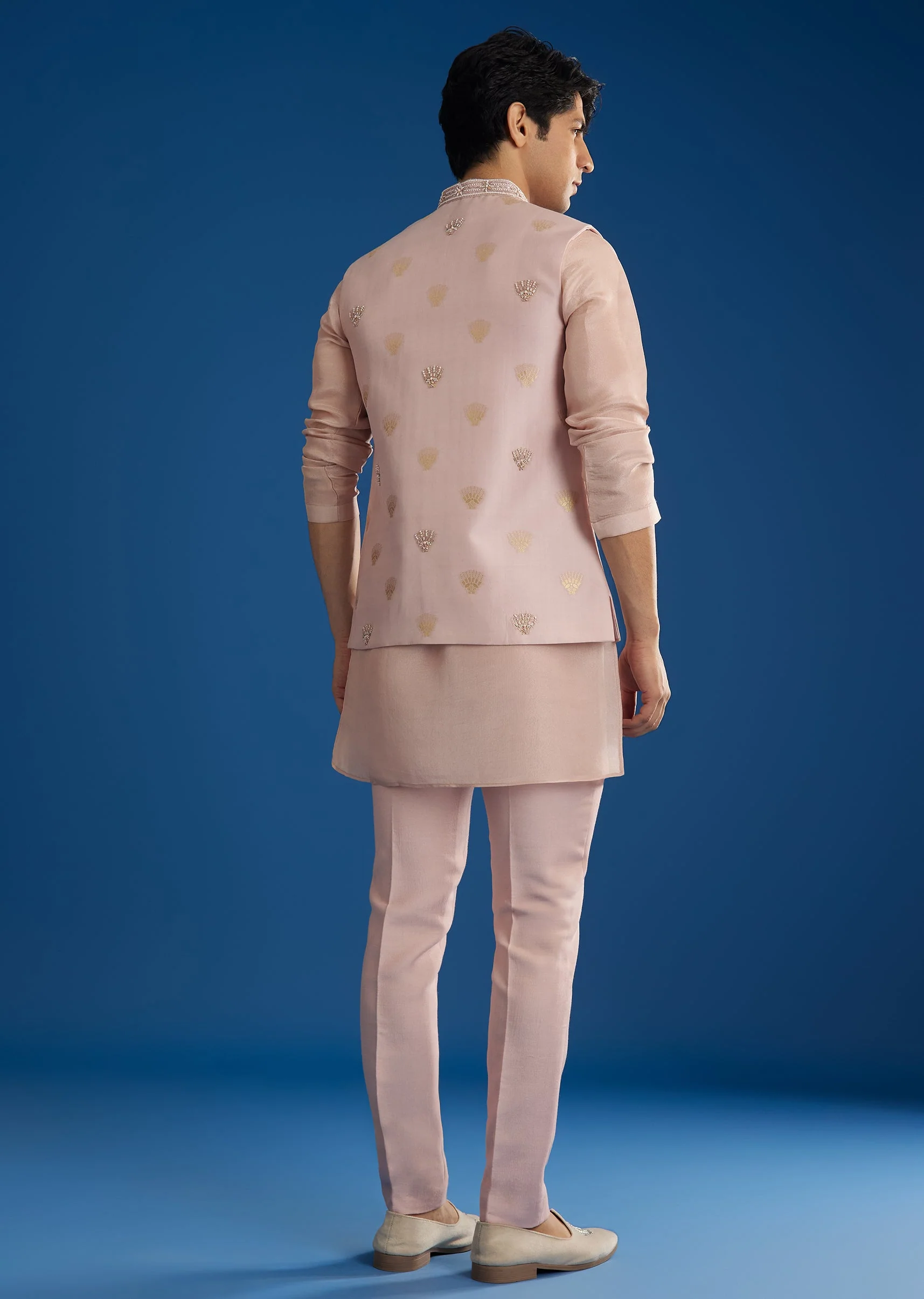 Peach Banarasi Embroidered Bandi Kurta Set - Image 5