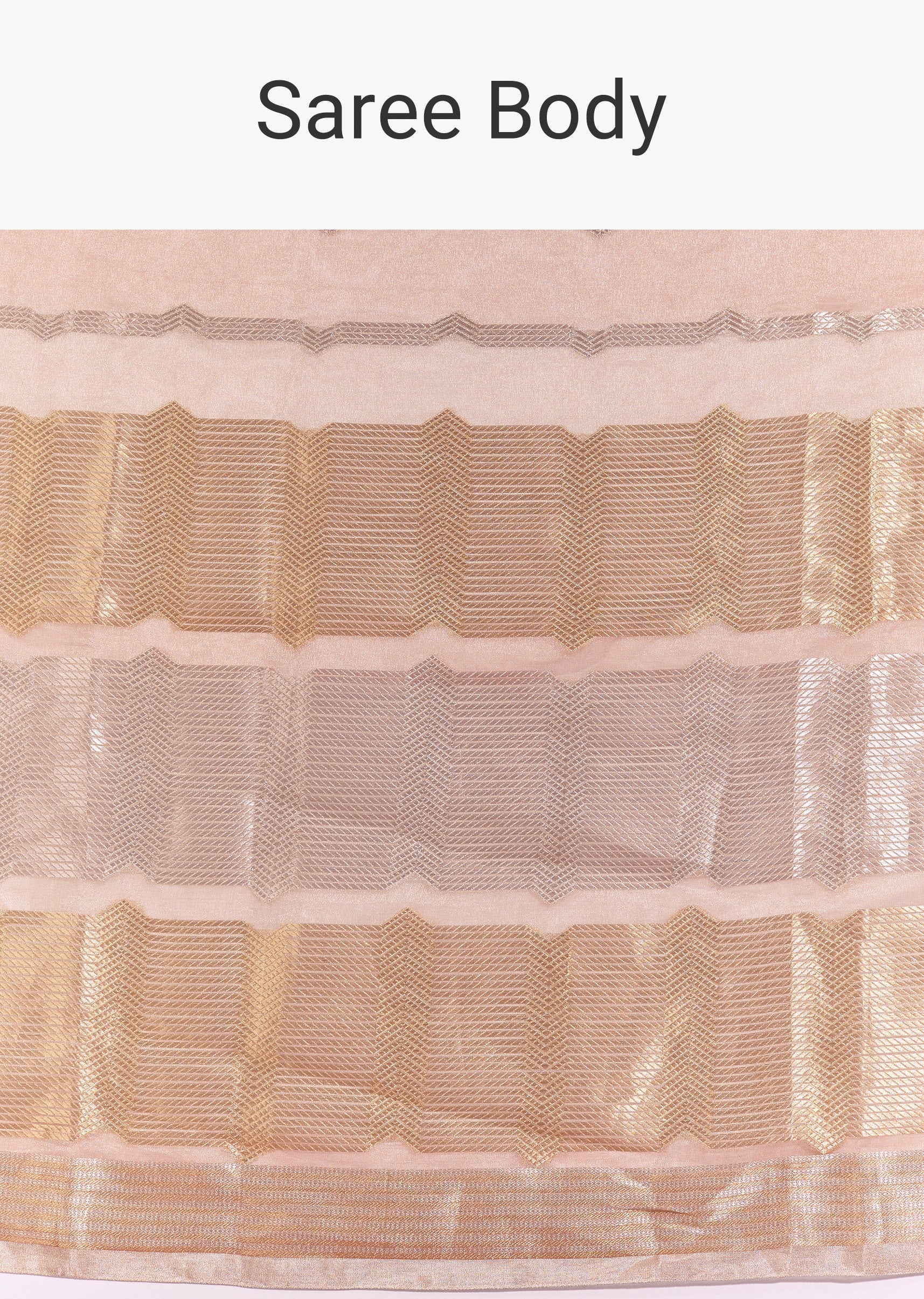 Peach Banarasi Tissue Saree With Chanderi Stripes And Embroidered Cutdana Belt - Image 9