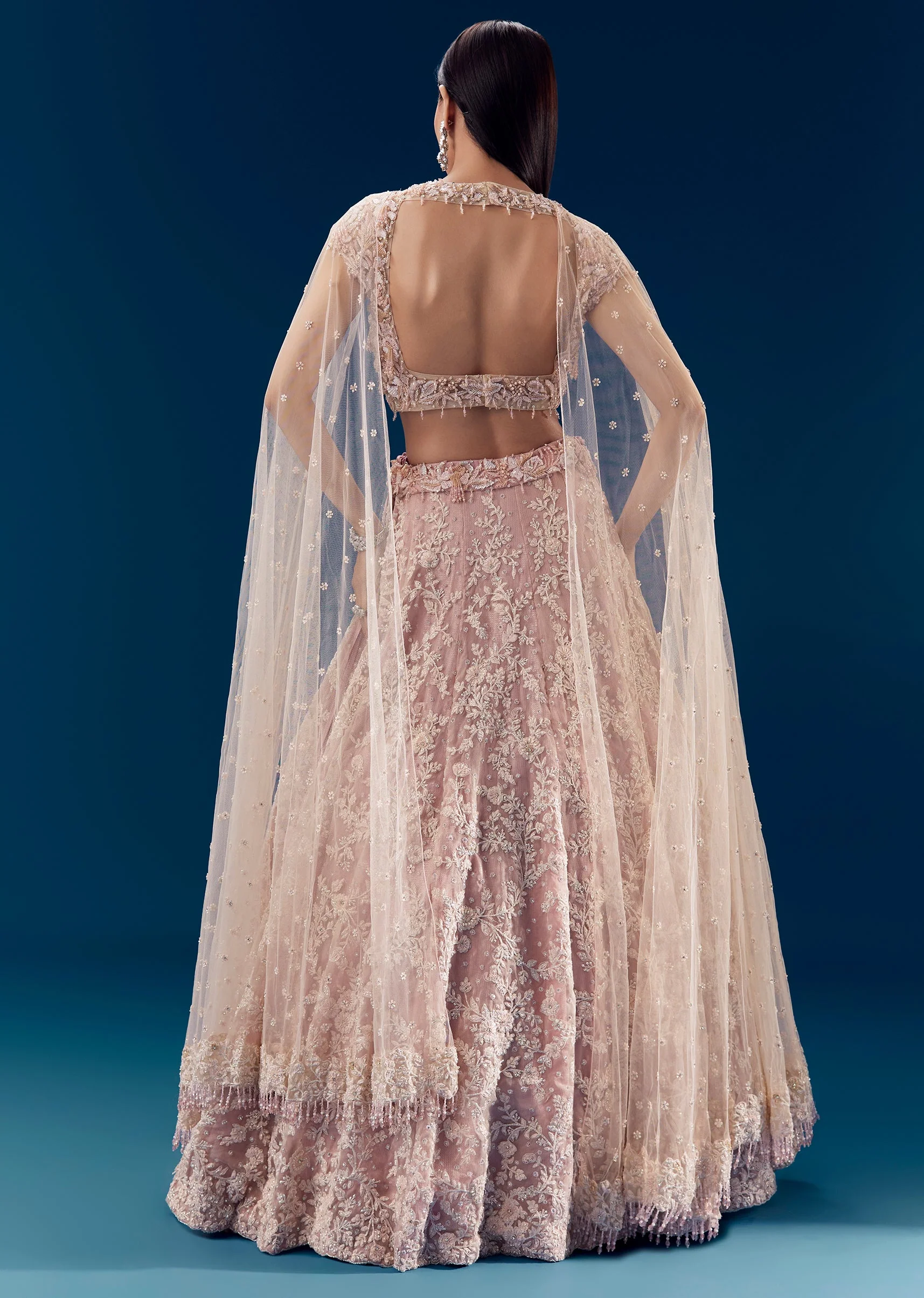 Peach Bead Embellished Bridal Lehenga Set - Image 2