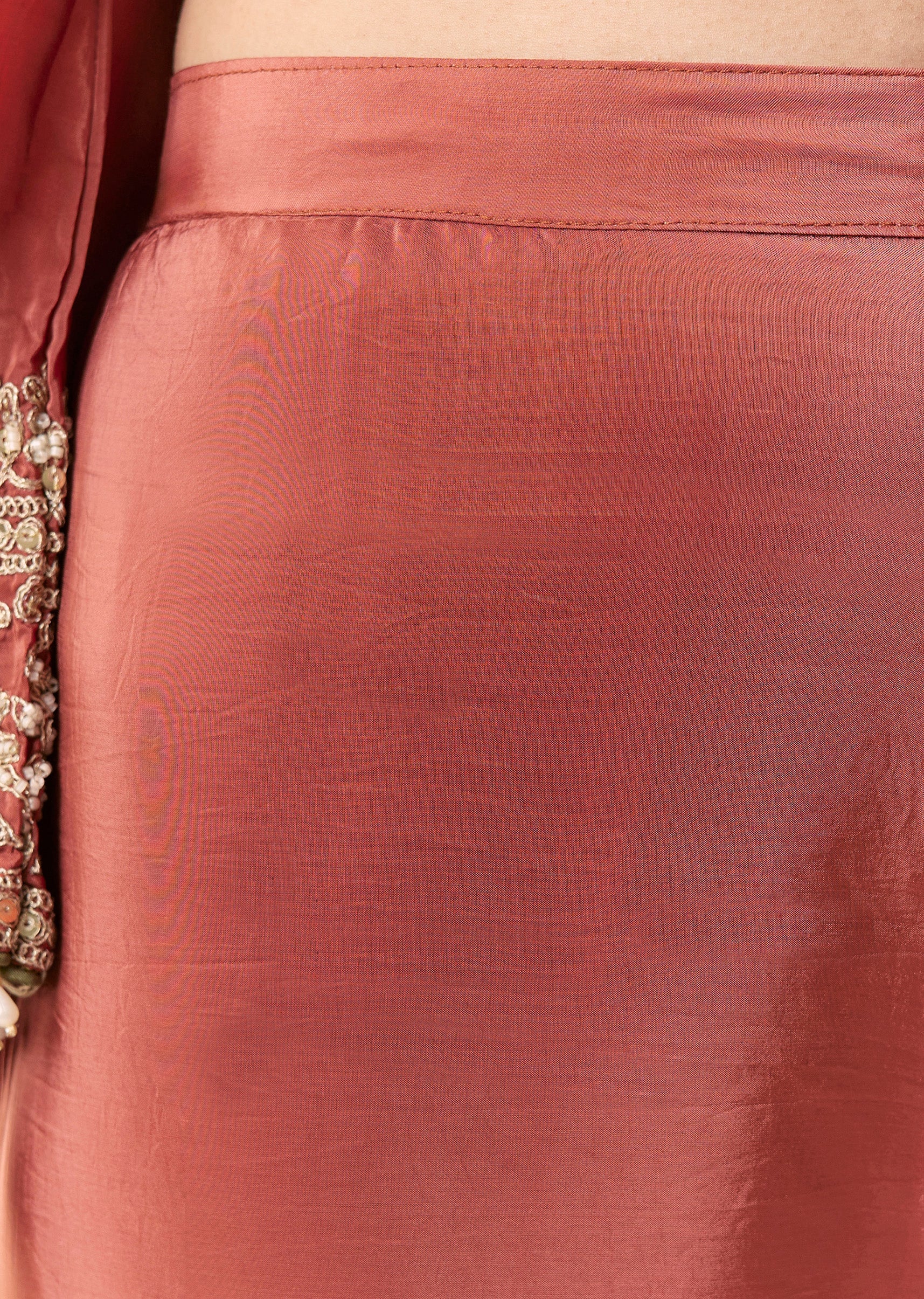 Peach Beaded Tissue Anarkali Suit Set With Pant And Dupatta - Image 6