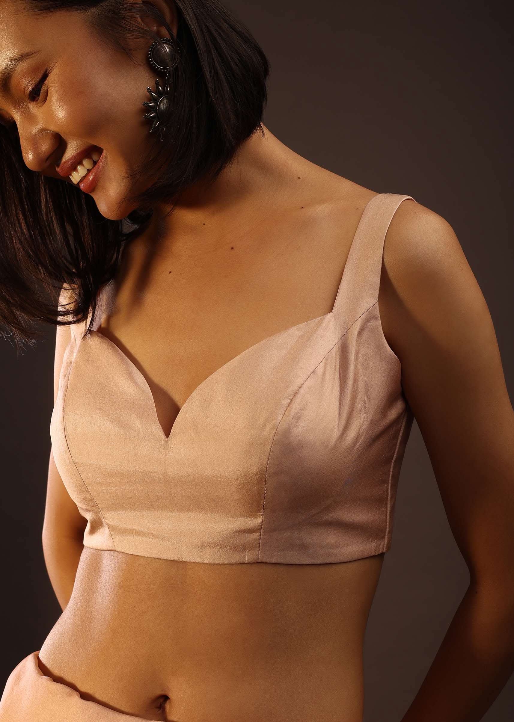 Peach Blush Sleeveless Blouse In A Sweetheart Neckline Back Hook Closure With A Straight Hemline - Image 3