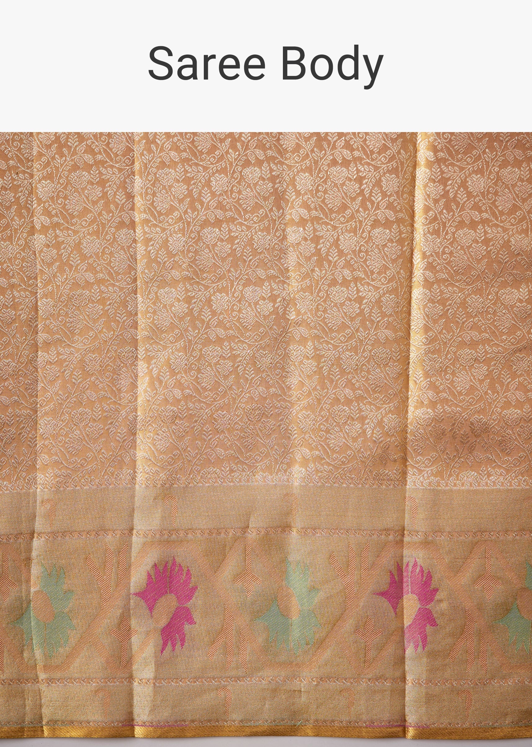 Peach Bridal Banarasi Saree with Unstitched Blouse - Image 9