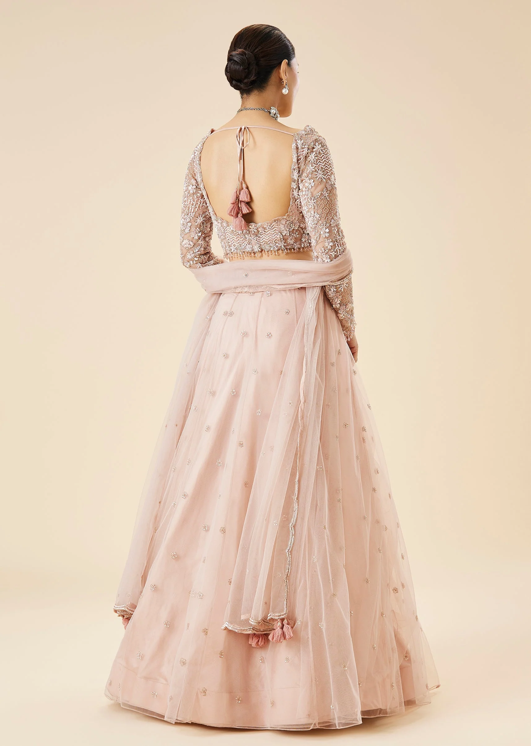 Peach Bridal Lehenga Set With Embroidered Motifs and Dupatta - Image 2