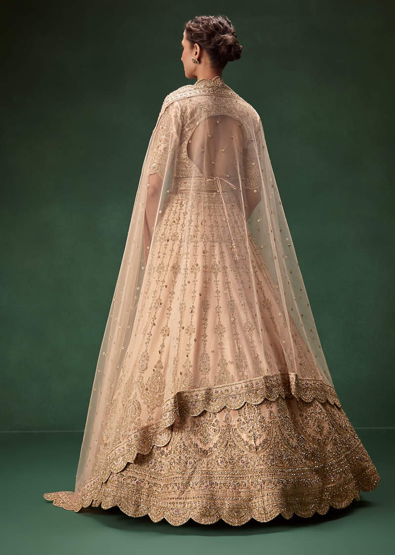Peach Bridal Lehenga With Regal Embroidery And Single Dupatta Drape - Image 2