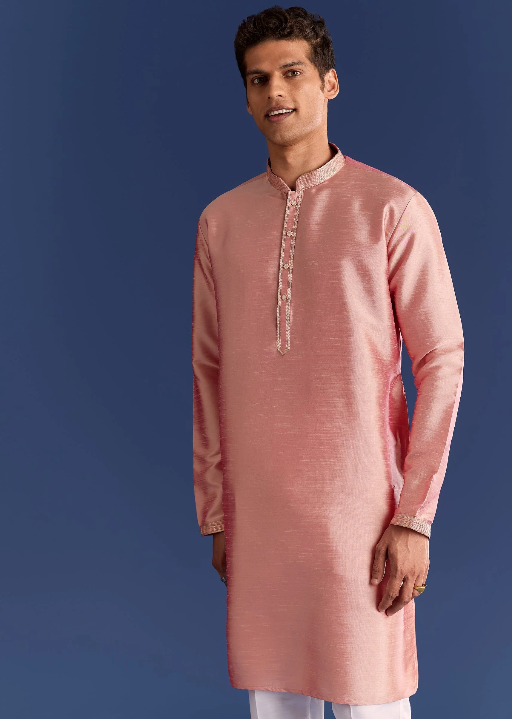 Peach Brocade Kurta Jacket Set With Geometric Print - Image 6