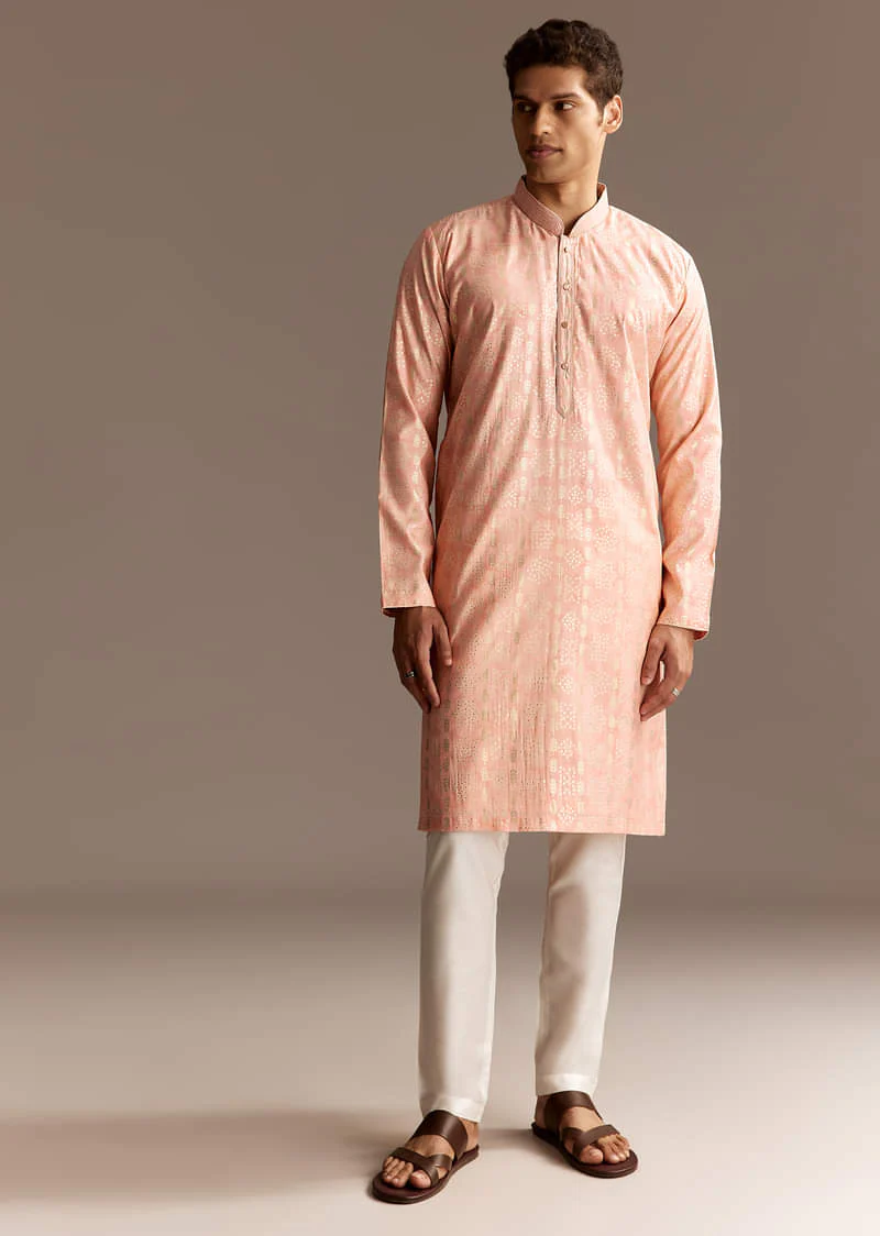 Peach Chanderi Kurta Set - Image 2