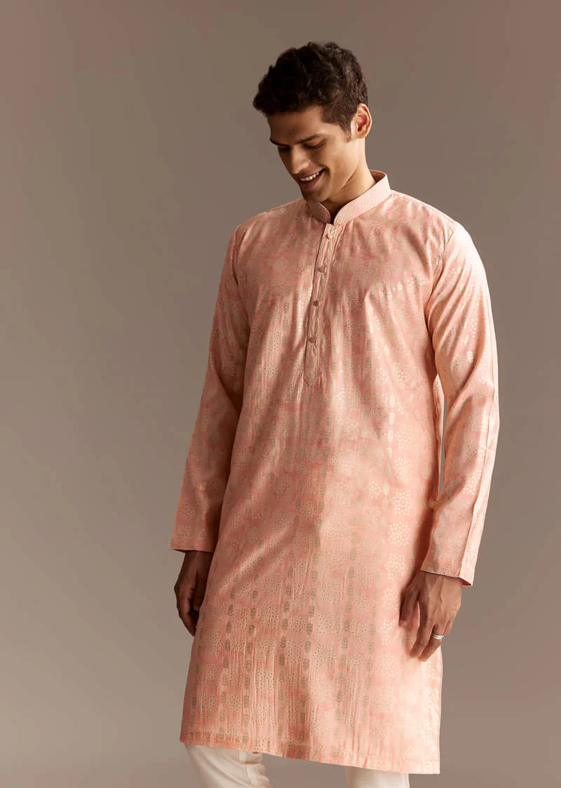 Peach Chanderi Kurta Set - Image 3