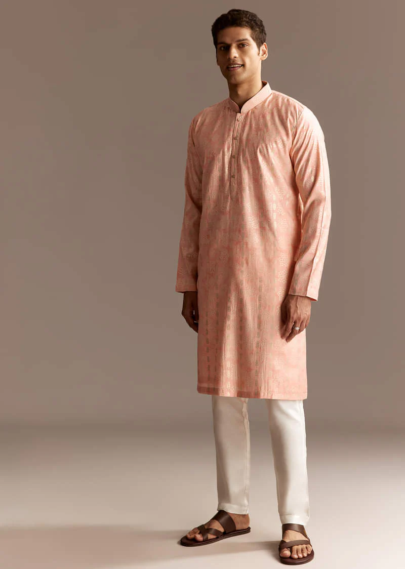 Peach Chanderi Kurta Set - Image 4