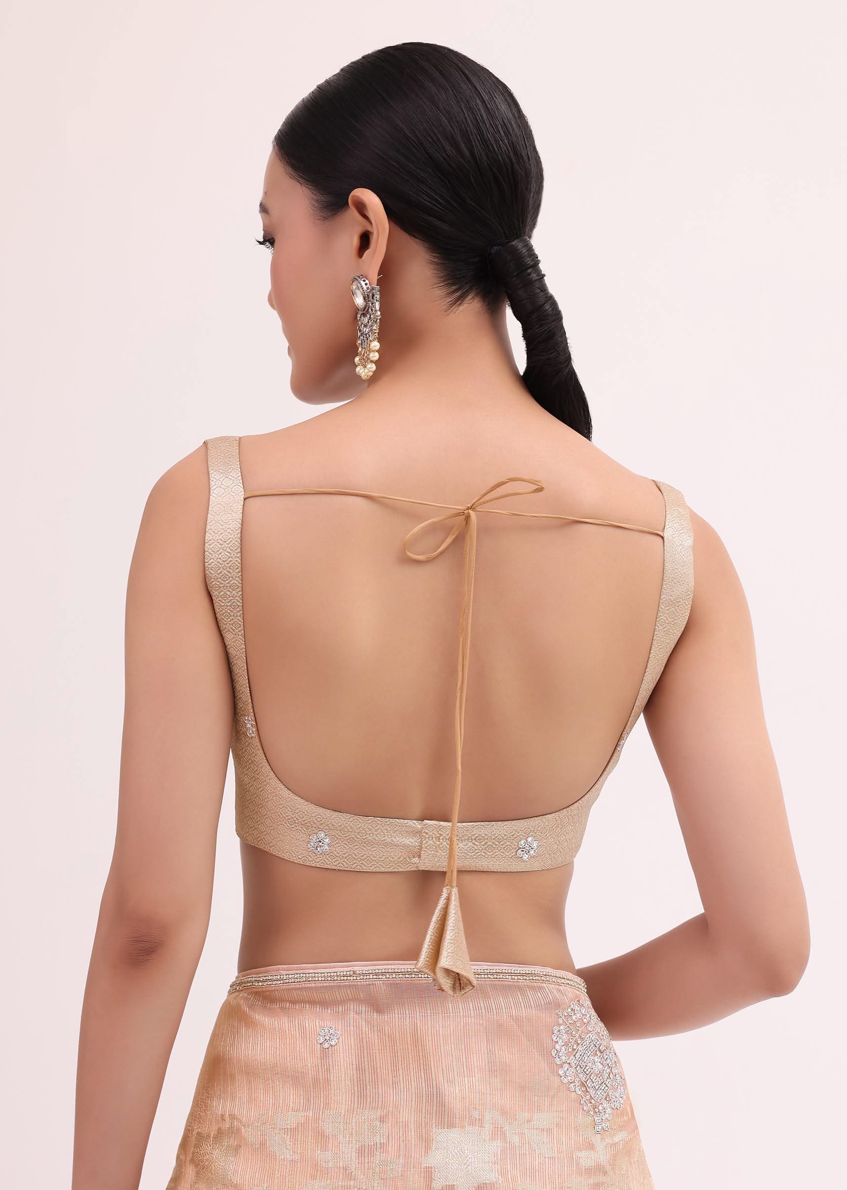Peach Chanderi Saree With Unstitched Blouse - Image 8