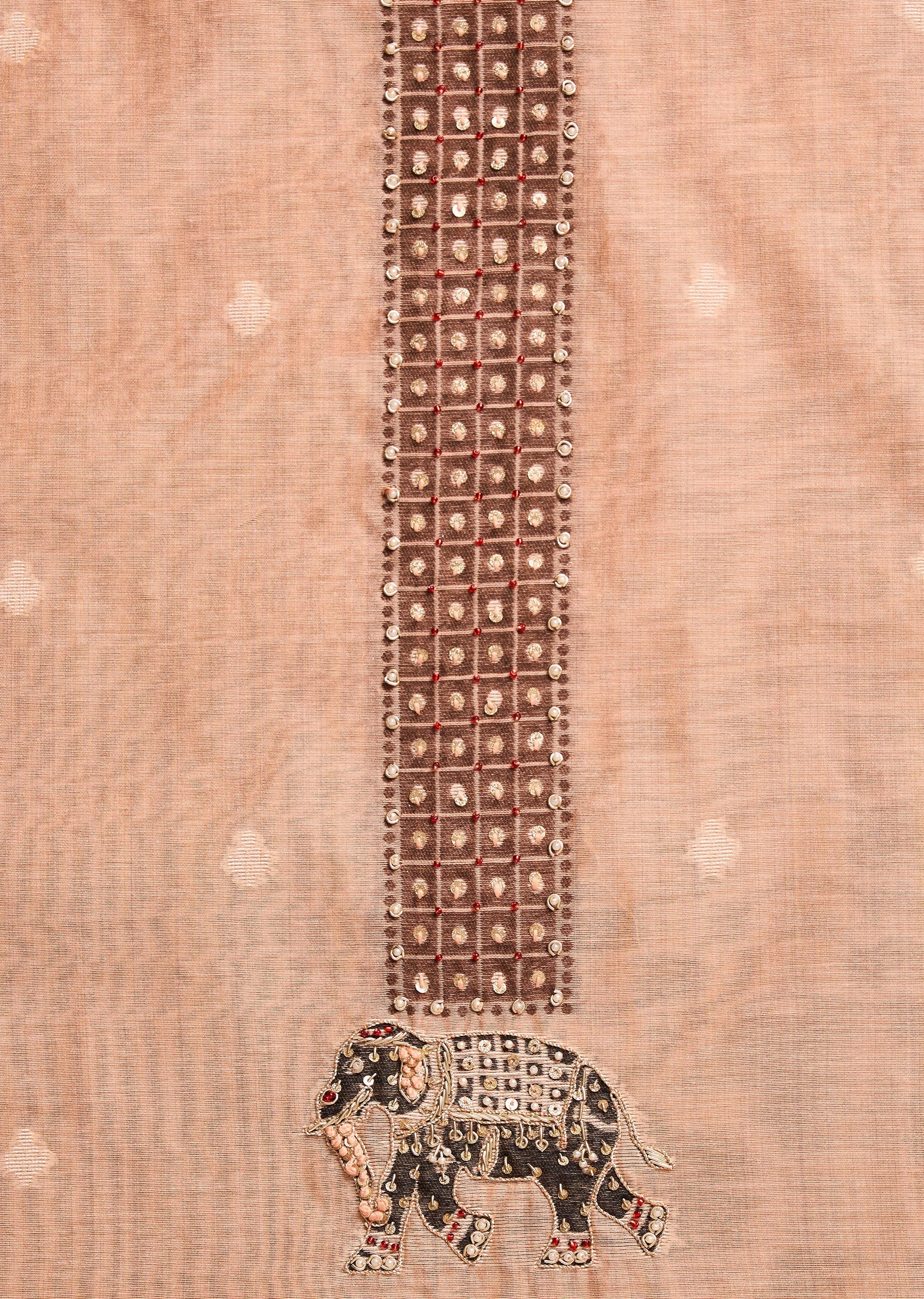 Peach Chanderi Unstitched Suit Set with Dupatta - Image 2