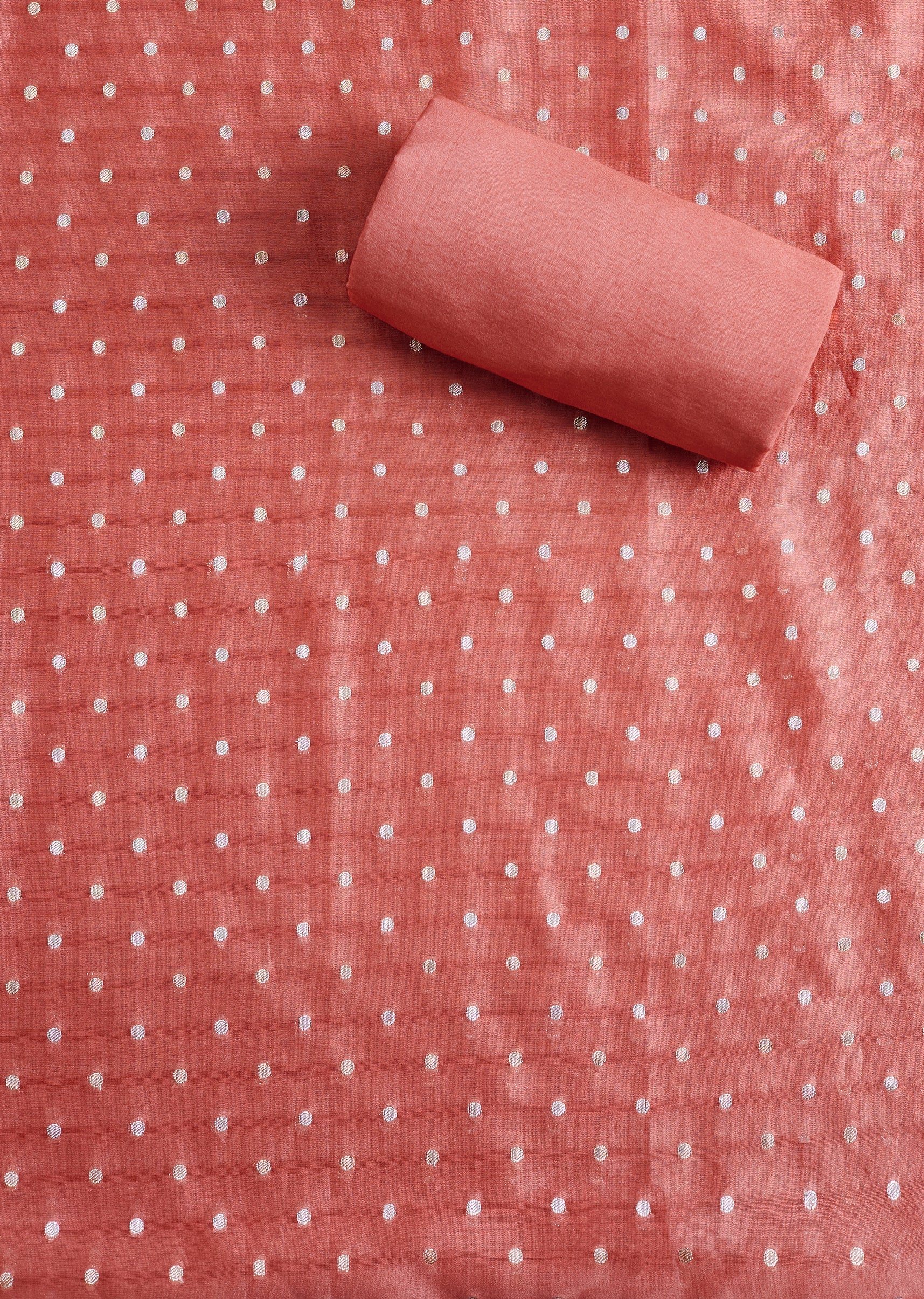 Peach Chanderi Unstitched Suit With Dupatta - Image 2