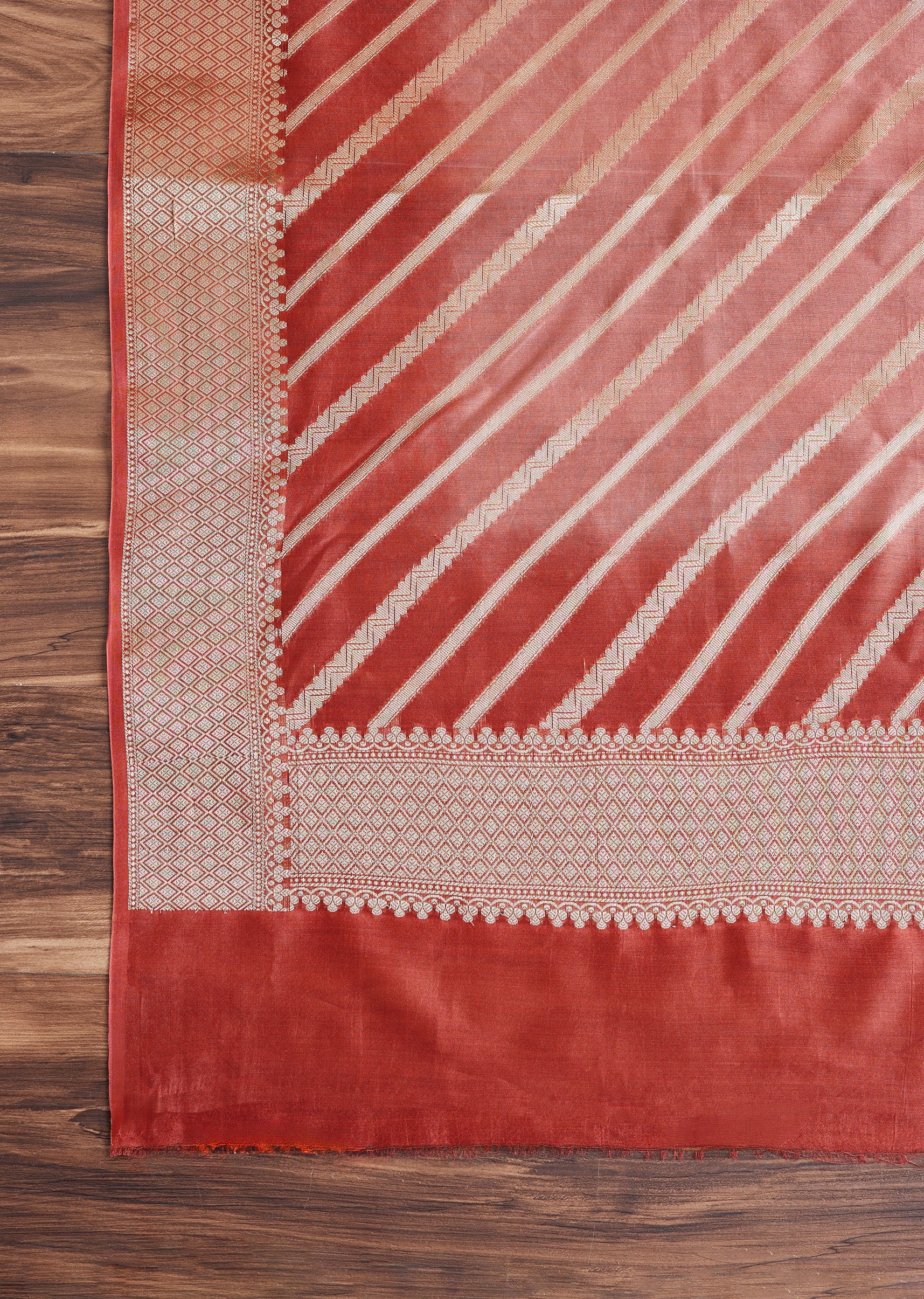 Peach Chanderi Unstitched Suit With Dupatta - Image 4