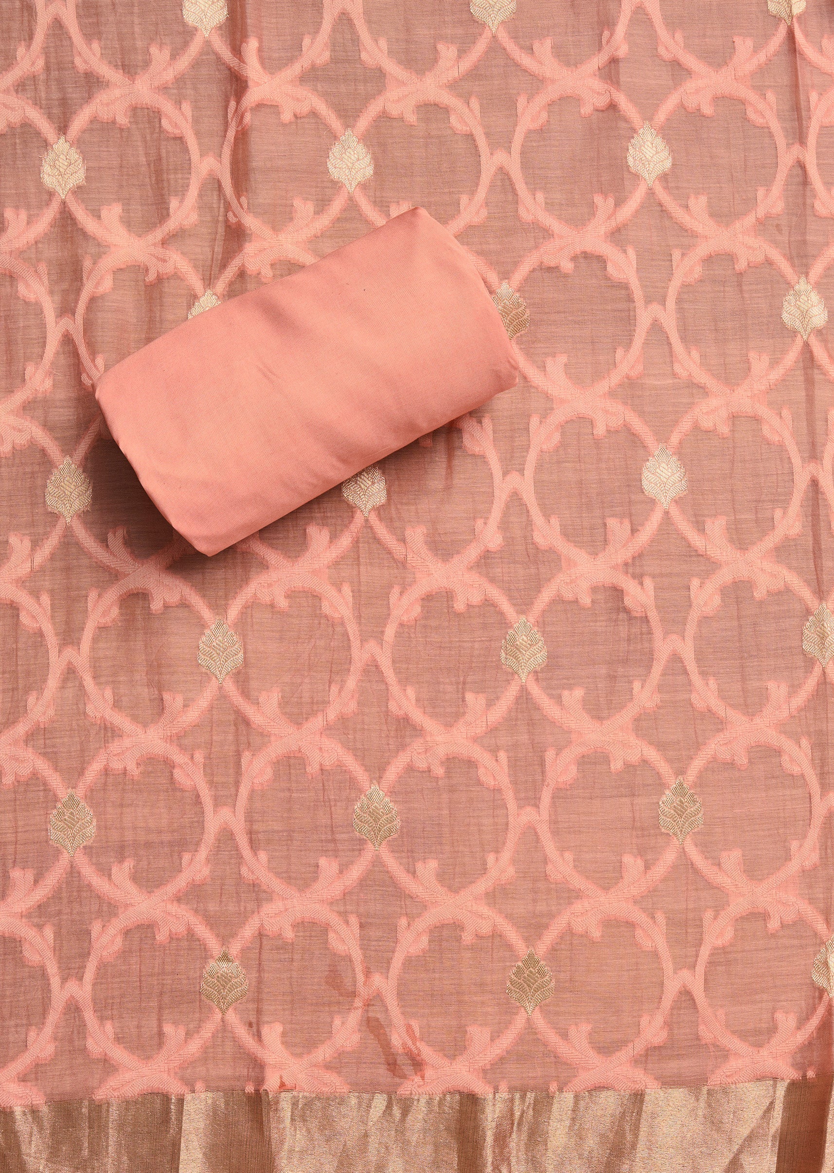 Peach Chanderi With Multi Colour Printed Unstitched Suit Set - Image 3