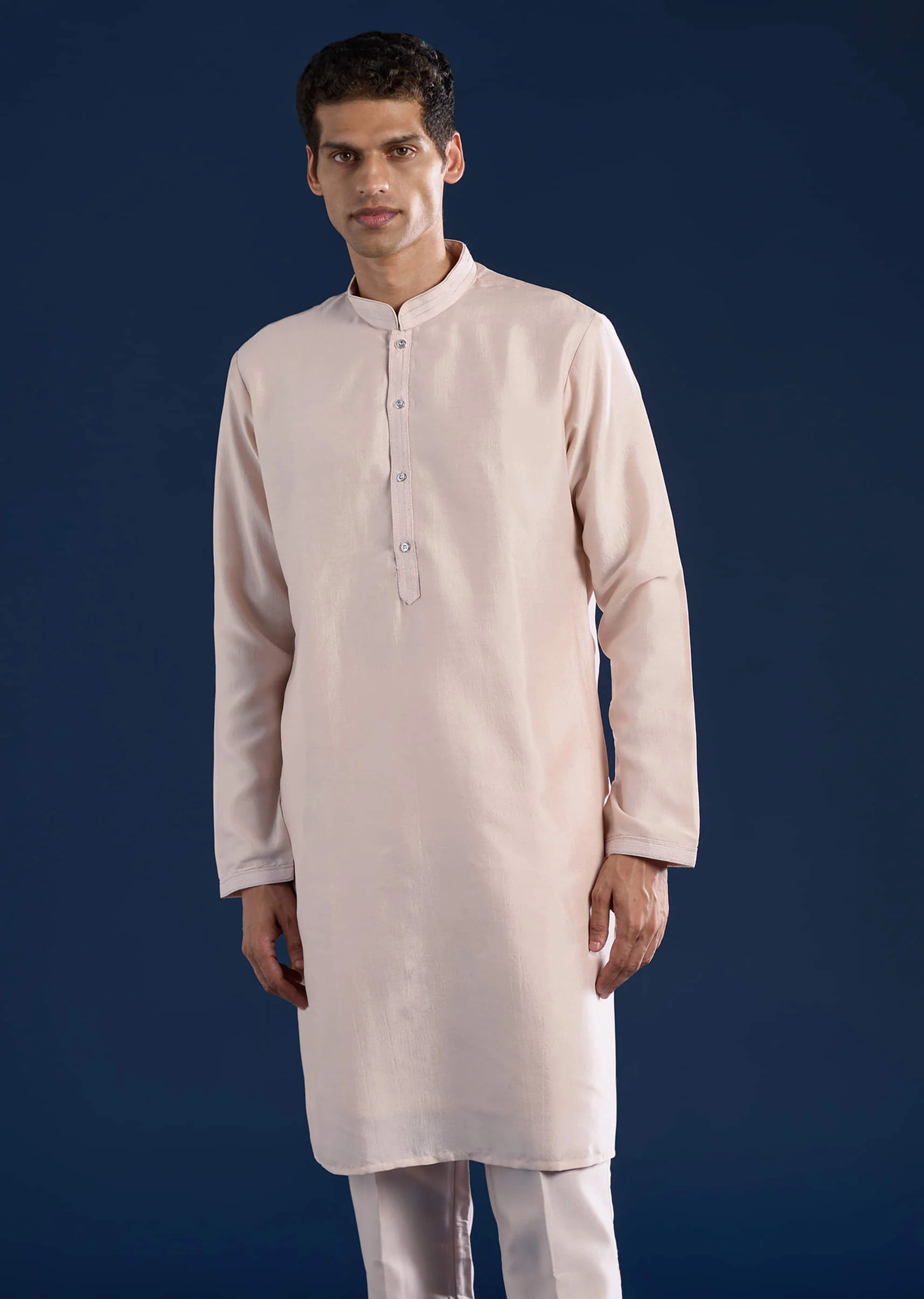 Peach Cotton Silk Jacket Kurta Set with Mirror Work - Image 6