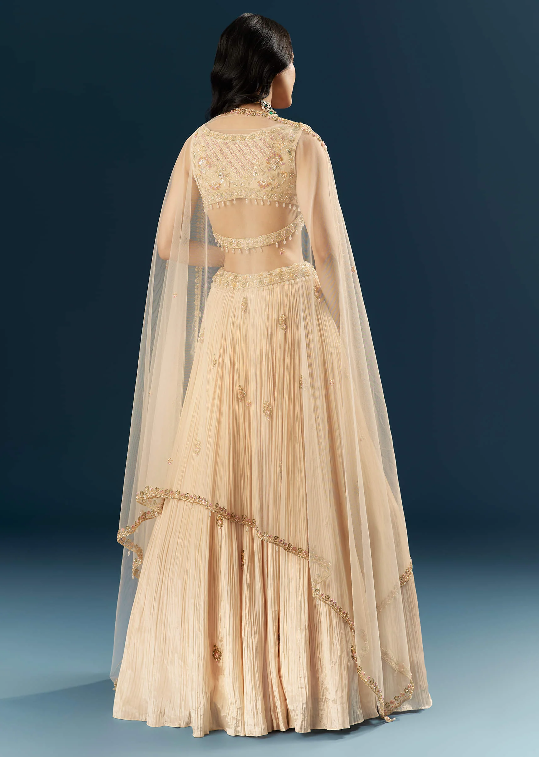 Peach Crepe Bridesmaid Lehenga With Heavy Embroidery - Image 2