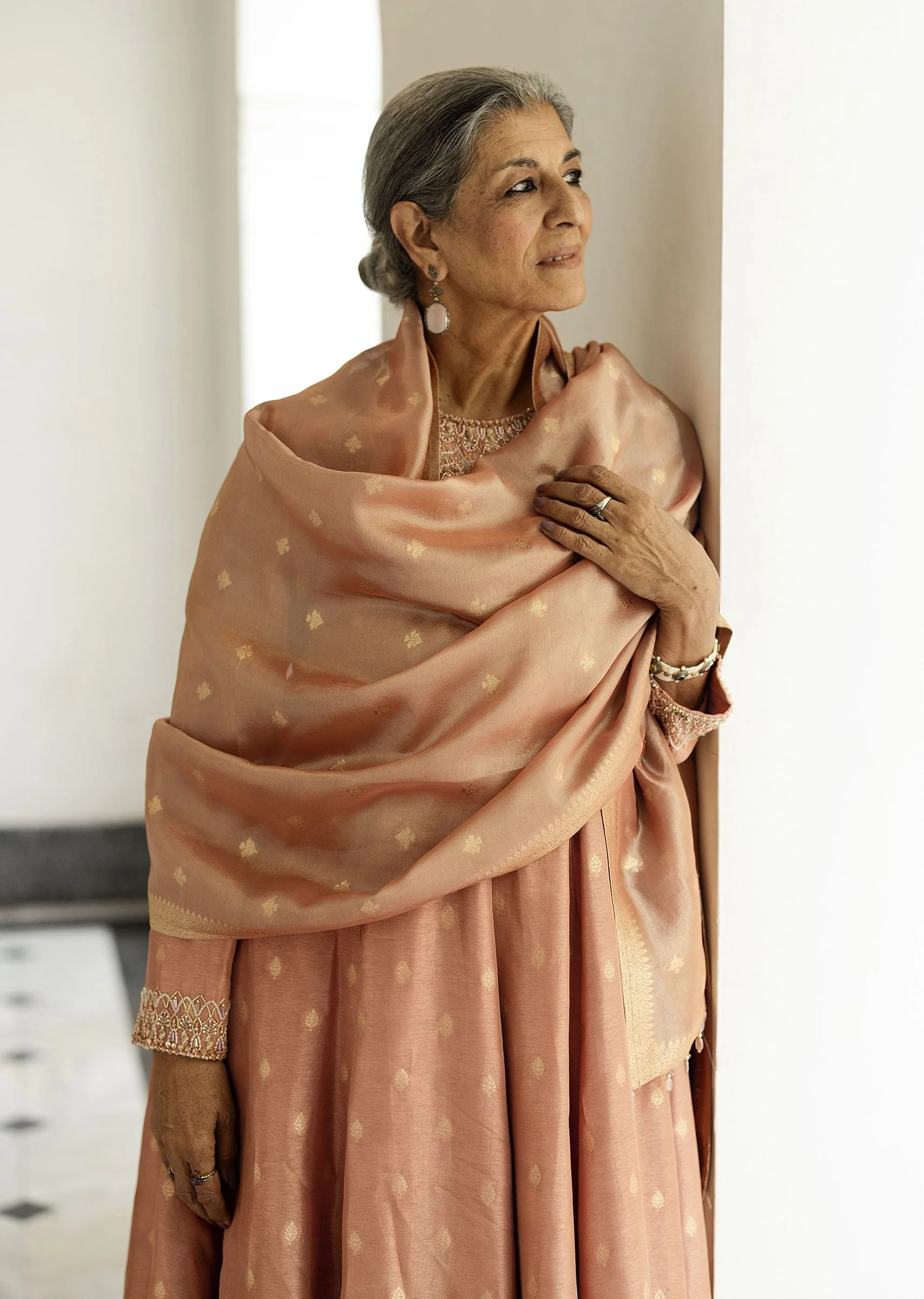 Dusty peach embroidered anarkali paired with pant and dupatta - Image 2
