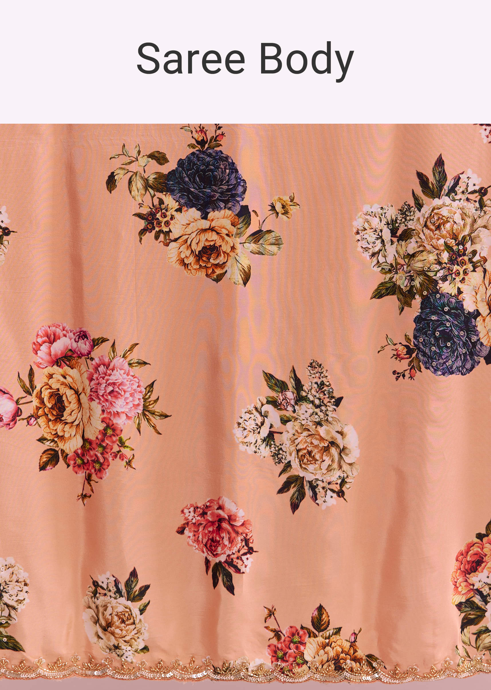 Peach Crepe Saree With Digital Print And Sequins Embroidery - Image 8