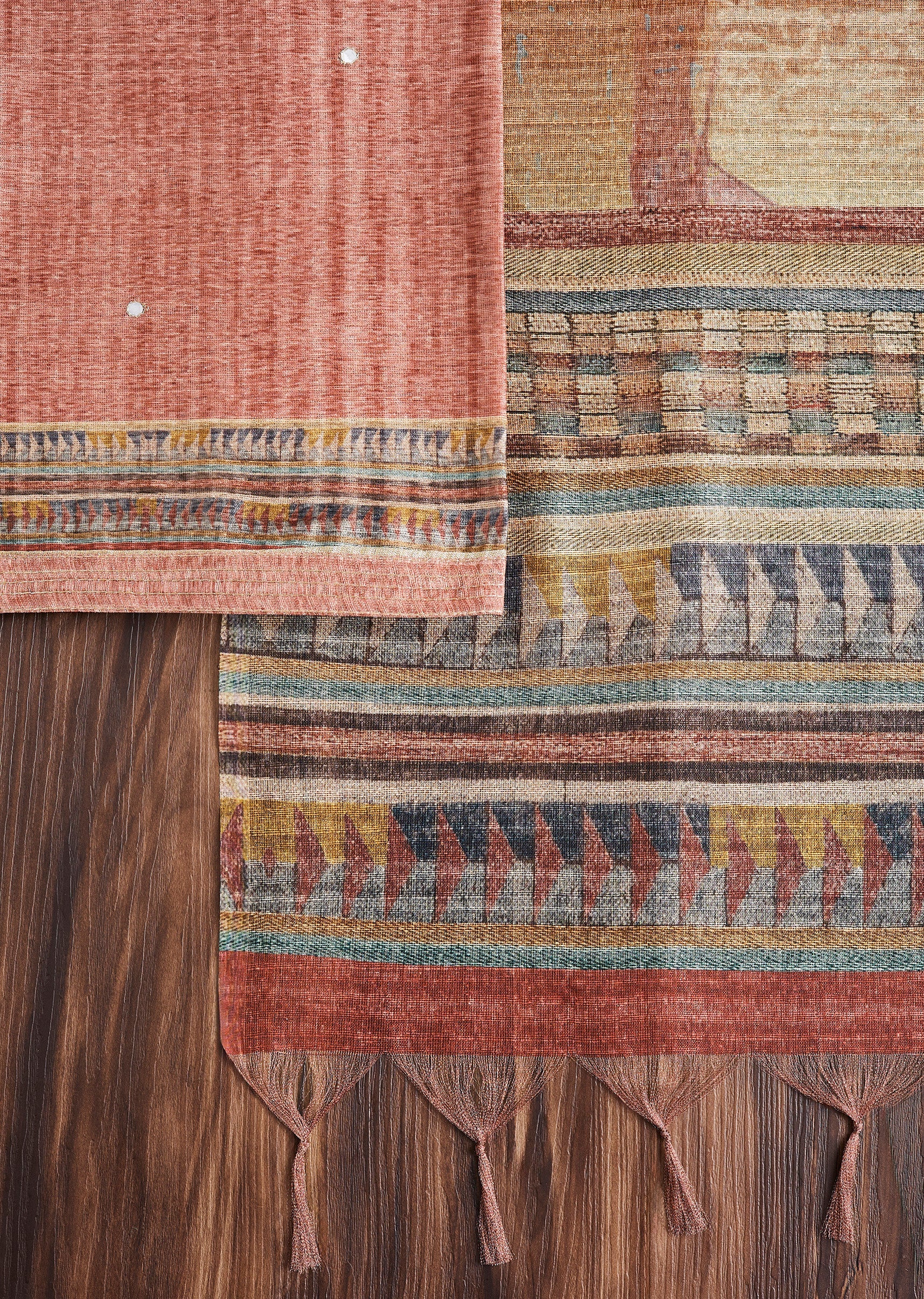 Peach Dola Silk Printed Unstitched Suit Set - Image 3