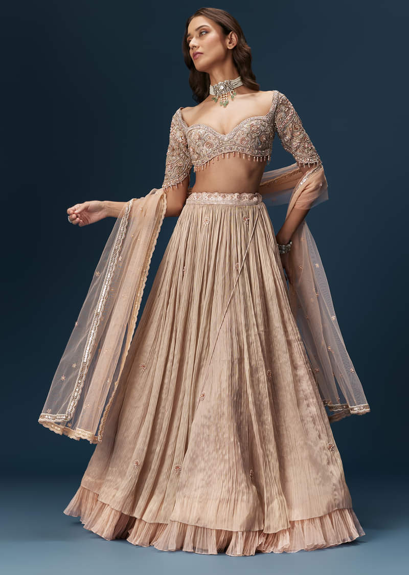 Peach Embroidered Bridesmaid Lehenga With Dupatta - Image 3