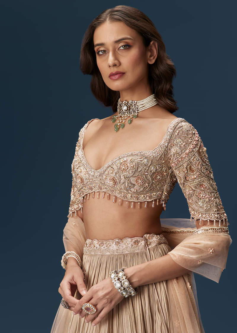 Peach Embroidered Bridesmaid Lehenga With Dupatta - Image 5