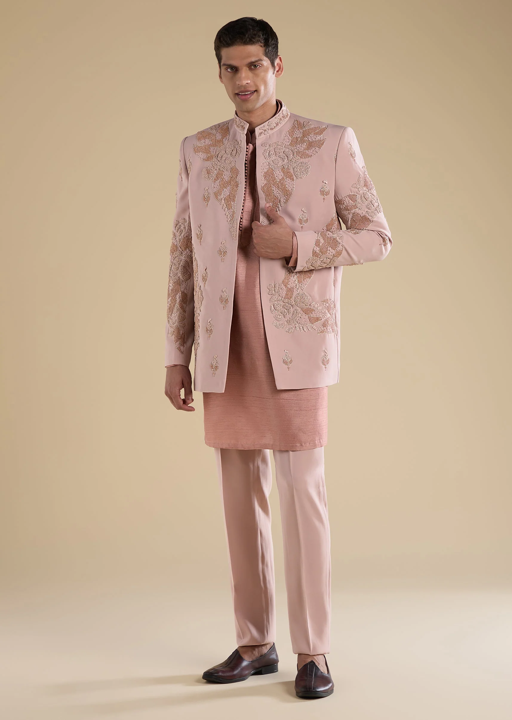 Peach Embroidered Jodhpuri Set - Image 3