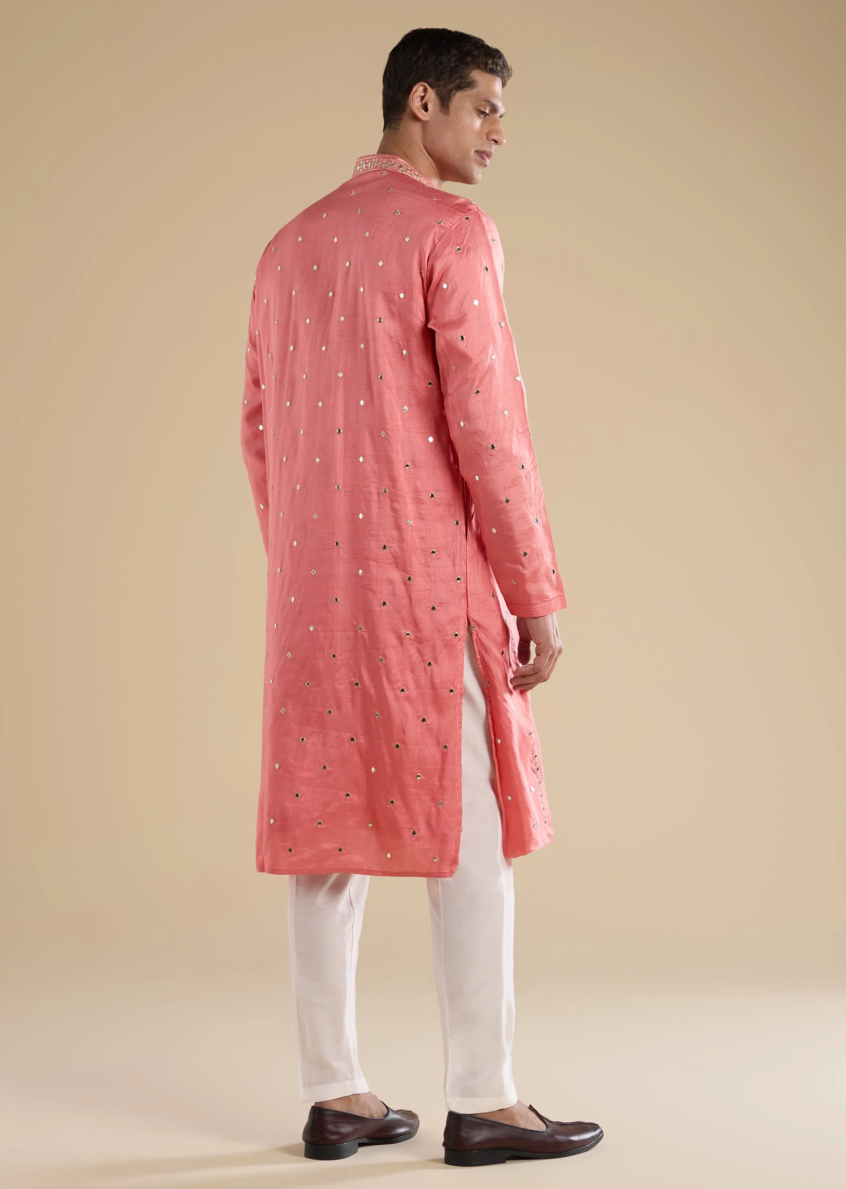 Peach Embroidered Kurta Set For Men - Image 5