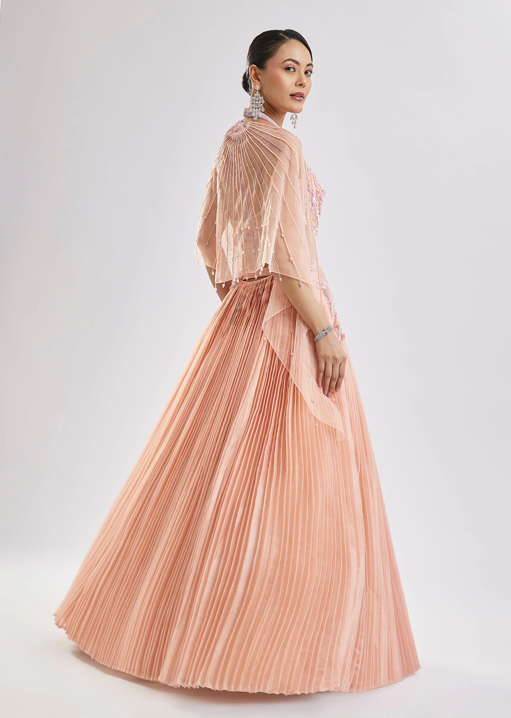 Peach Embroidered Lehenga Set With Dupatta - Image 5