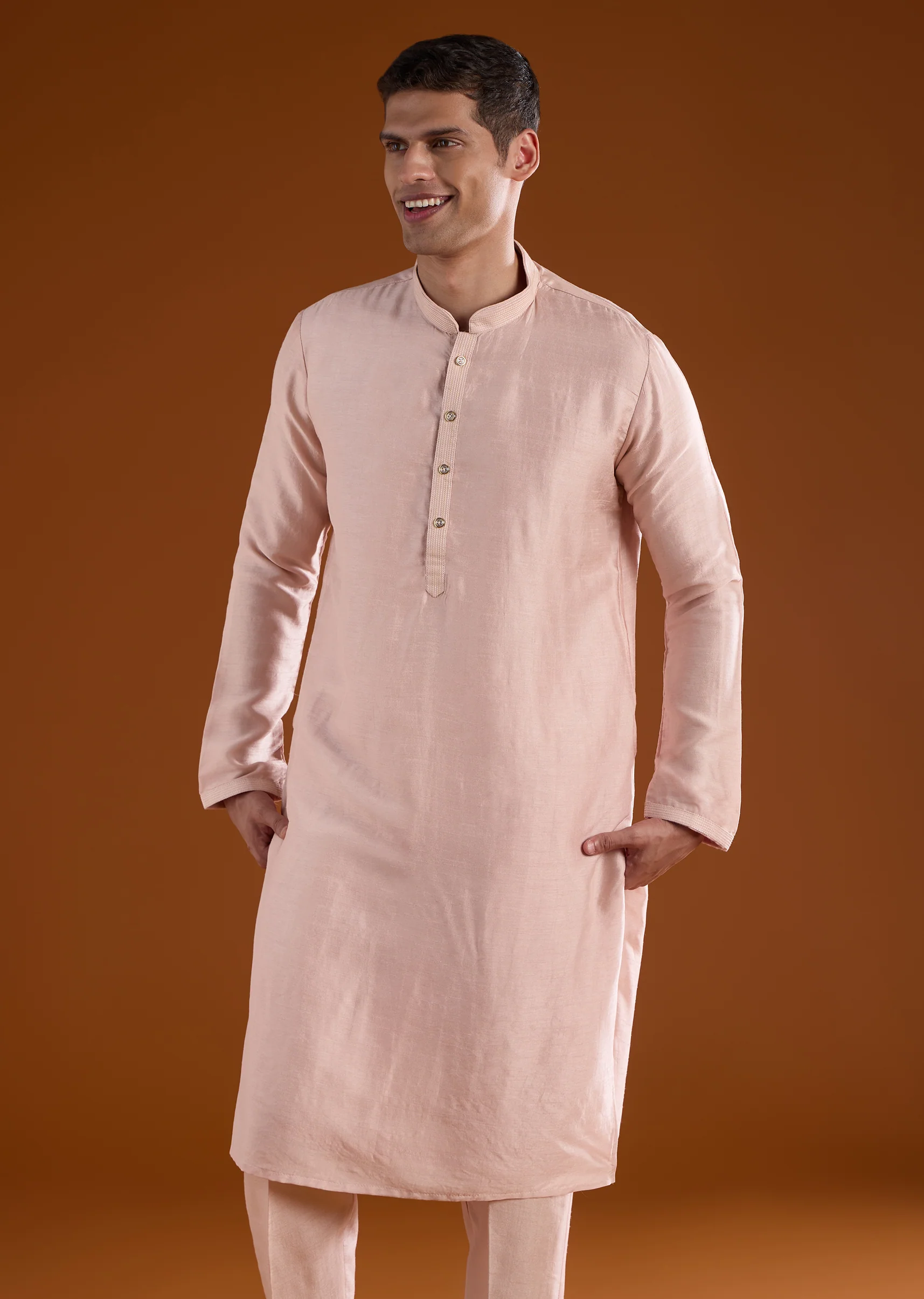 Peach Embroidered Silk Kurta Jacket Set - Image 7