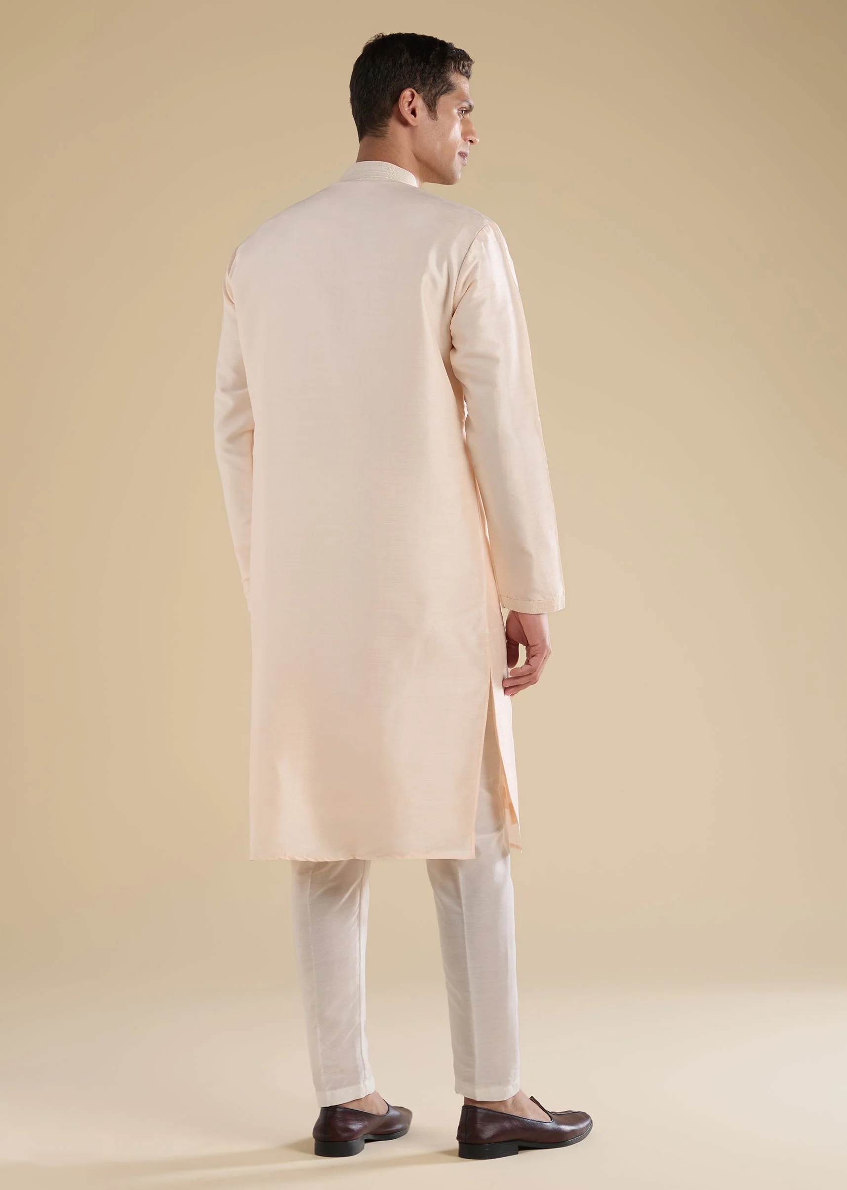 Peach Embroidered Silk Kurta Set - Image 5