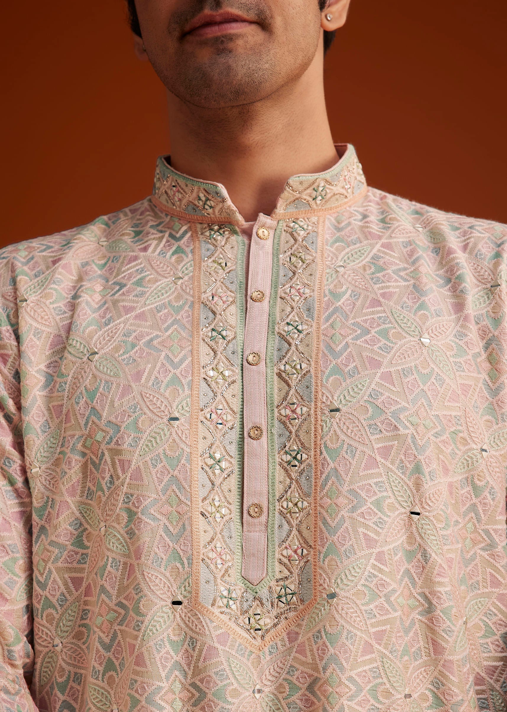 Peach Embroidered Silk Kurta Set With Resham Work - Image 2
