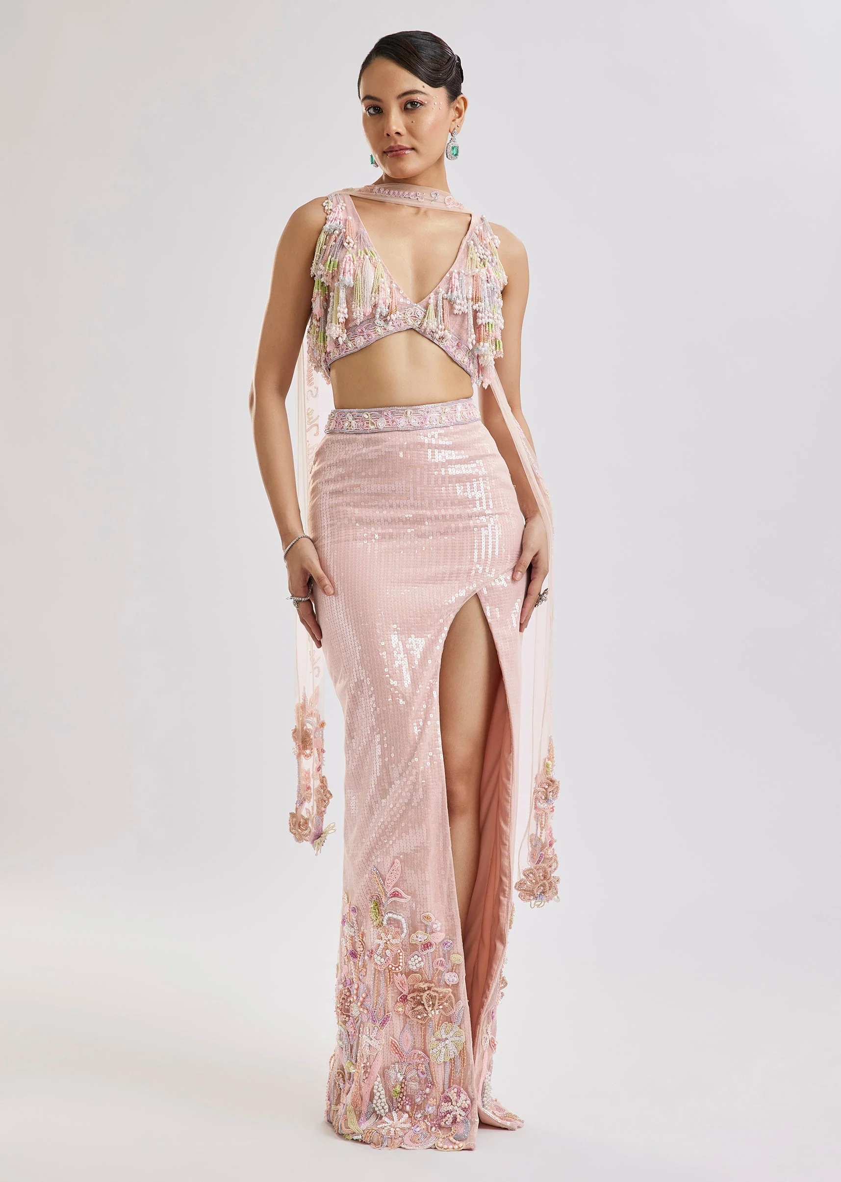 Peach Fish Cut Lehenga Set With Dupatta - Image 2