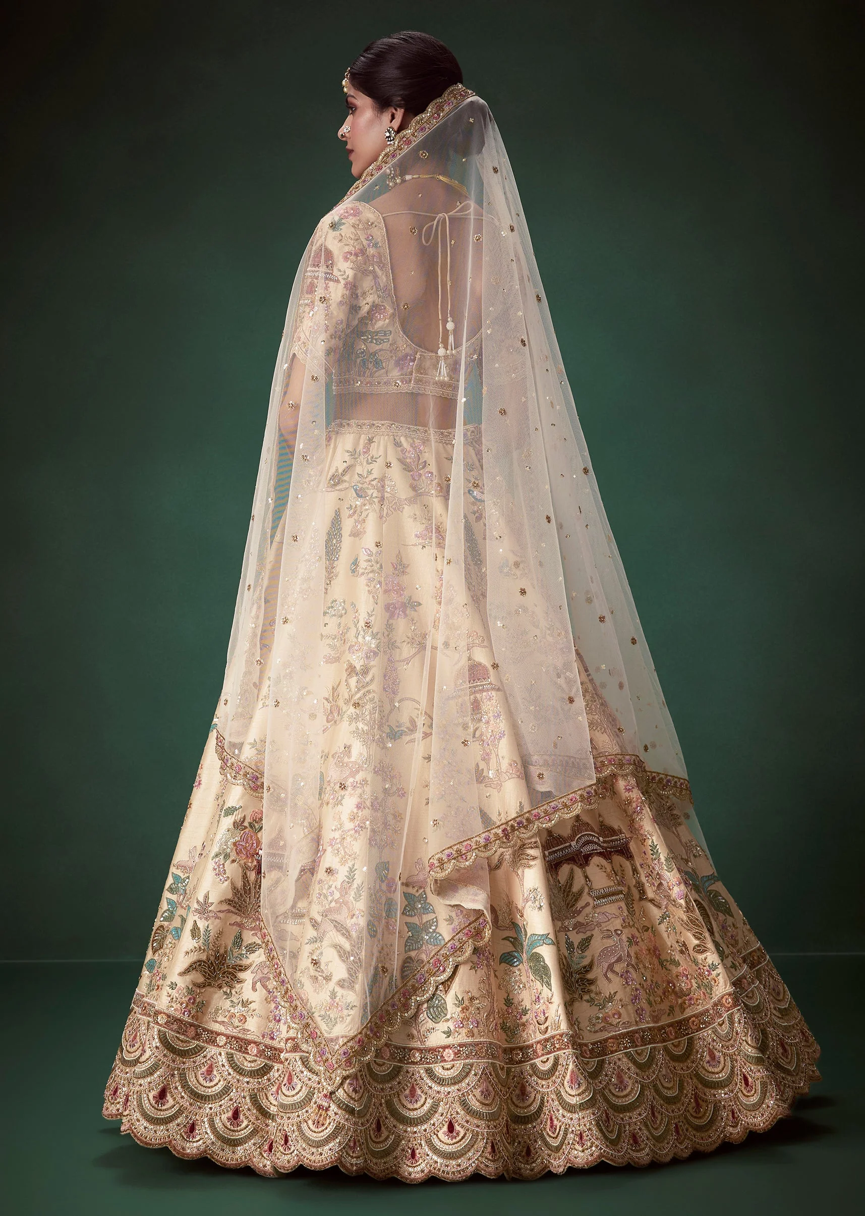 Peach Floral Embellished Bridal Lehenga Set - Image 2