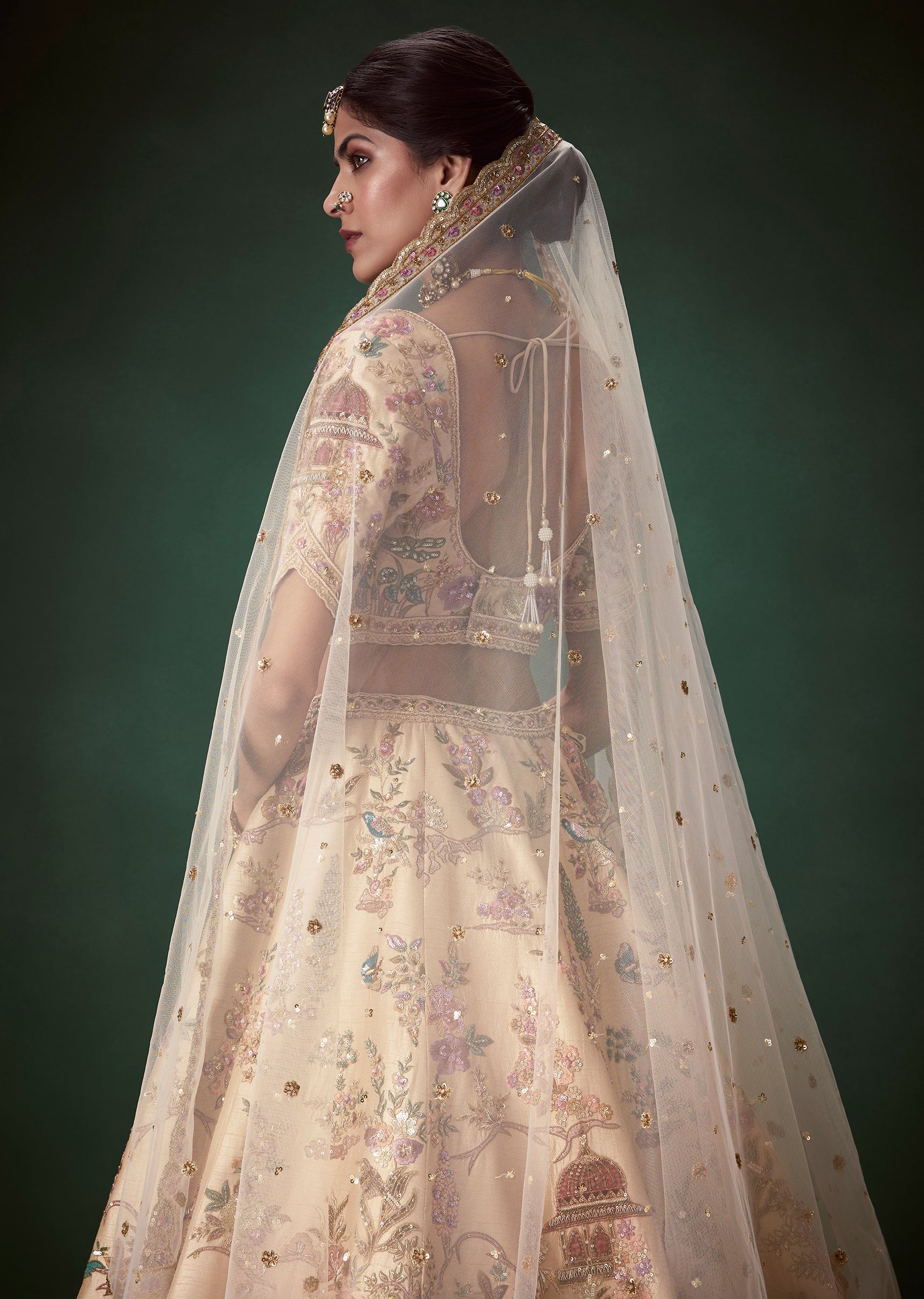 Peach Floral Embellished Bridal Lehenga Set - Image 6