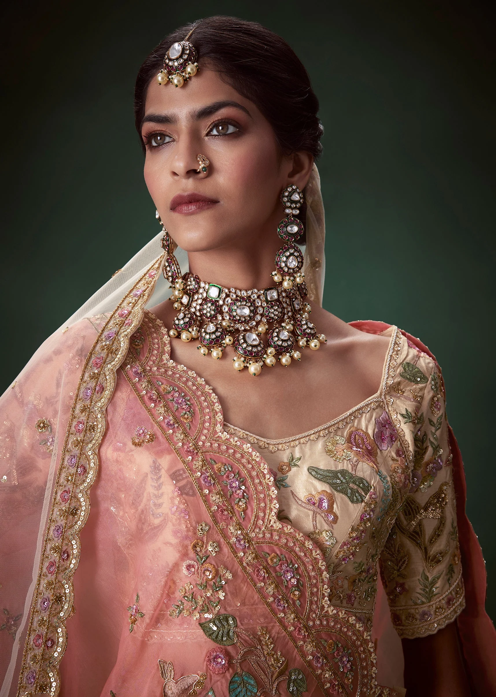 Peach Floral Embellished Bridal Lehenga Set - Image 7