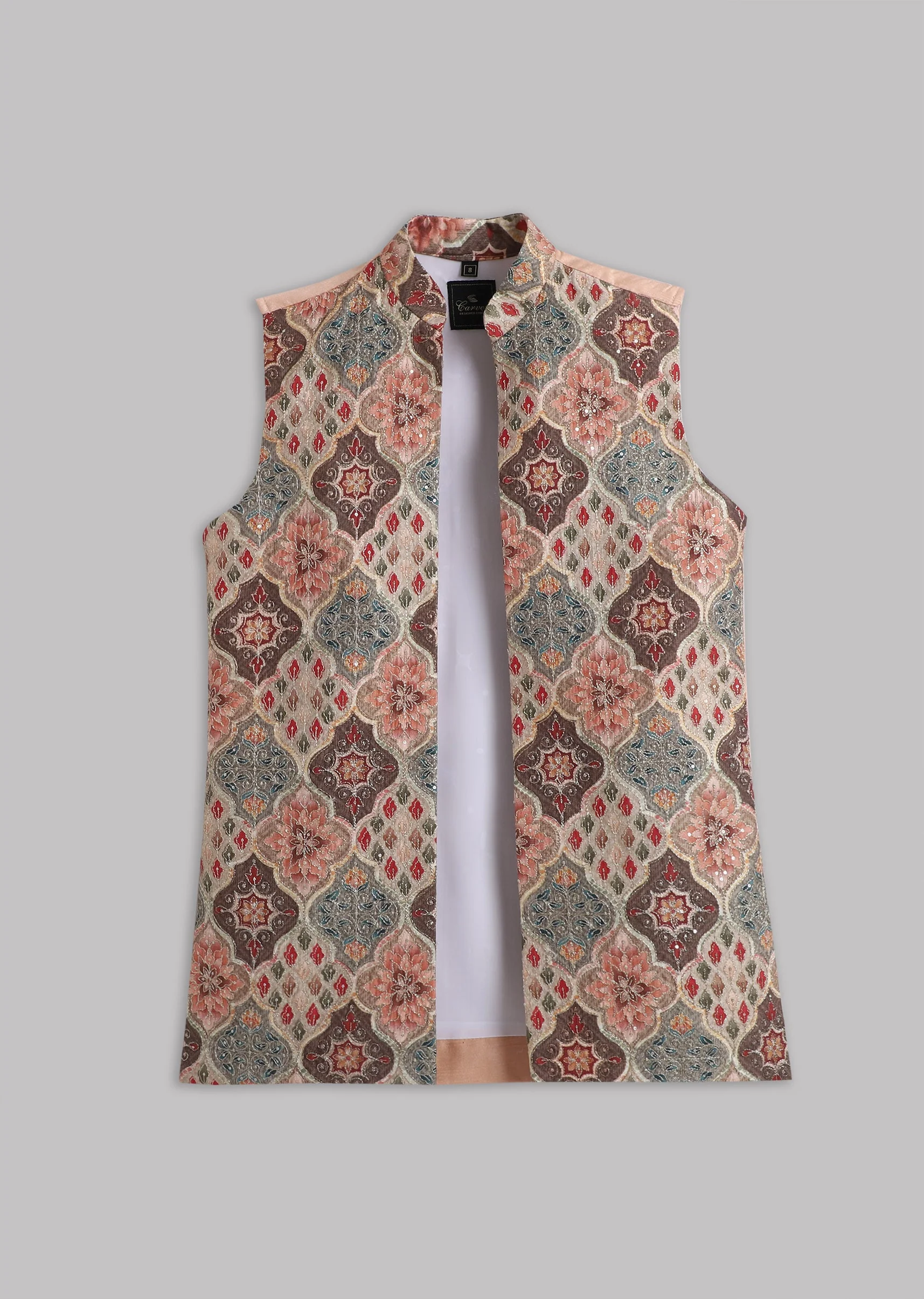 Peach Floral Nehru Jacket Set - Image 5