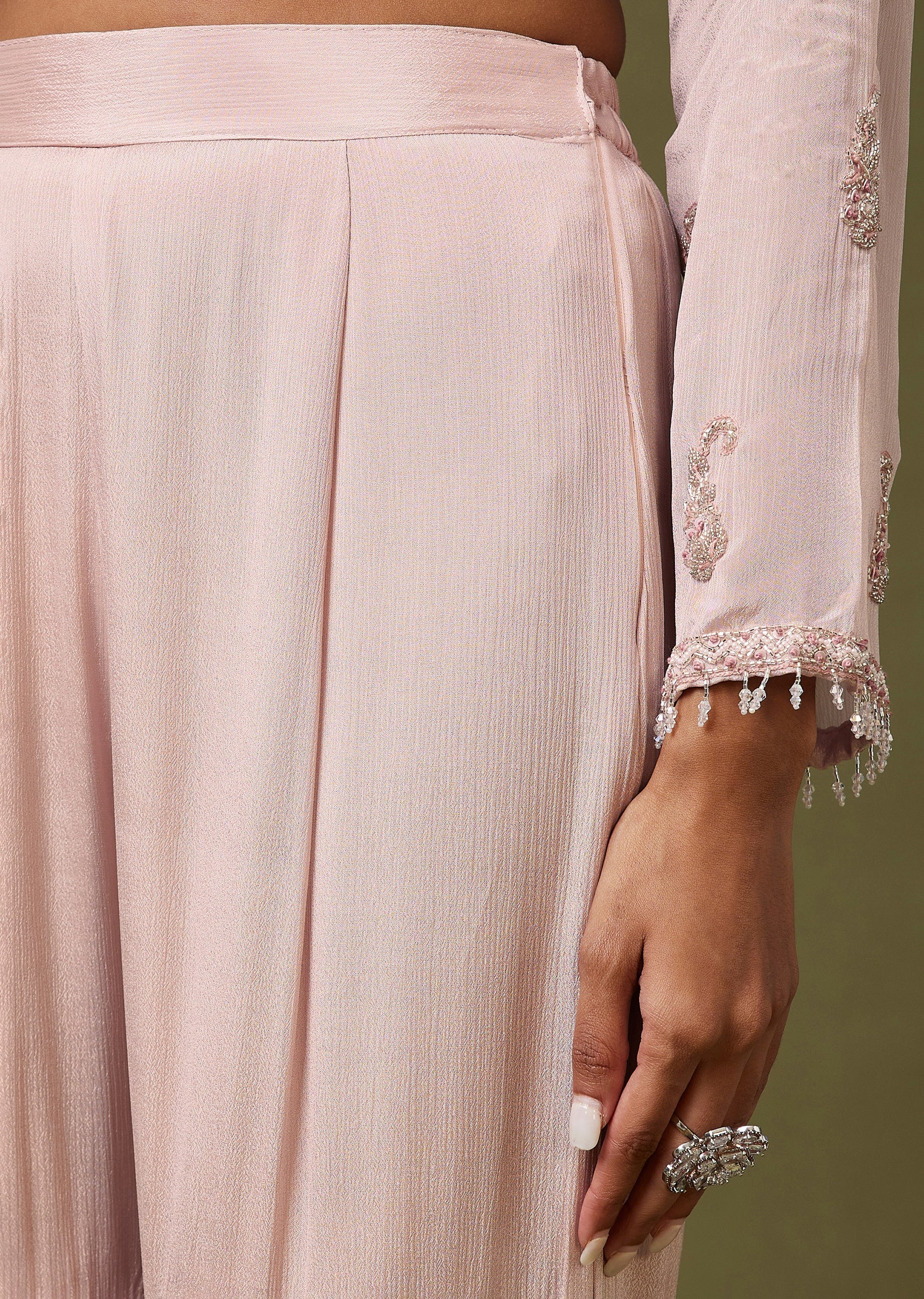 Peach French Knot Embroidered Sharara Set For Festive Wear - Image 6