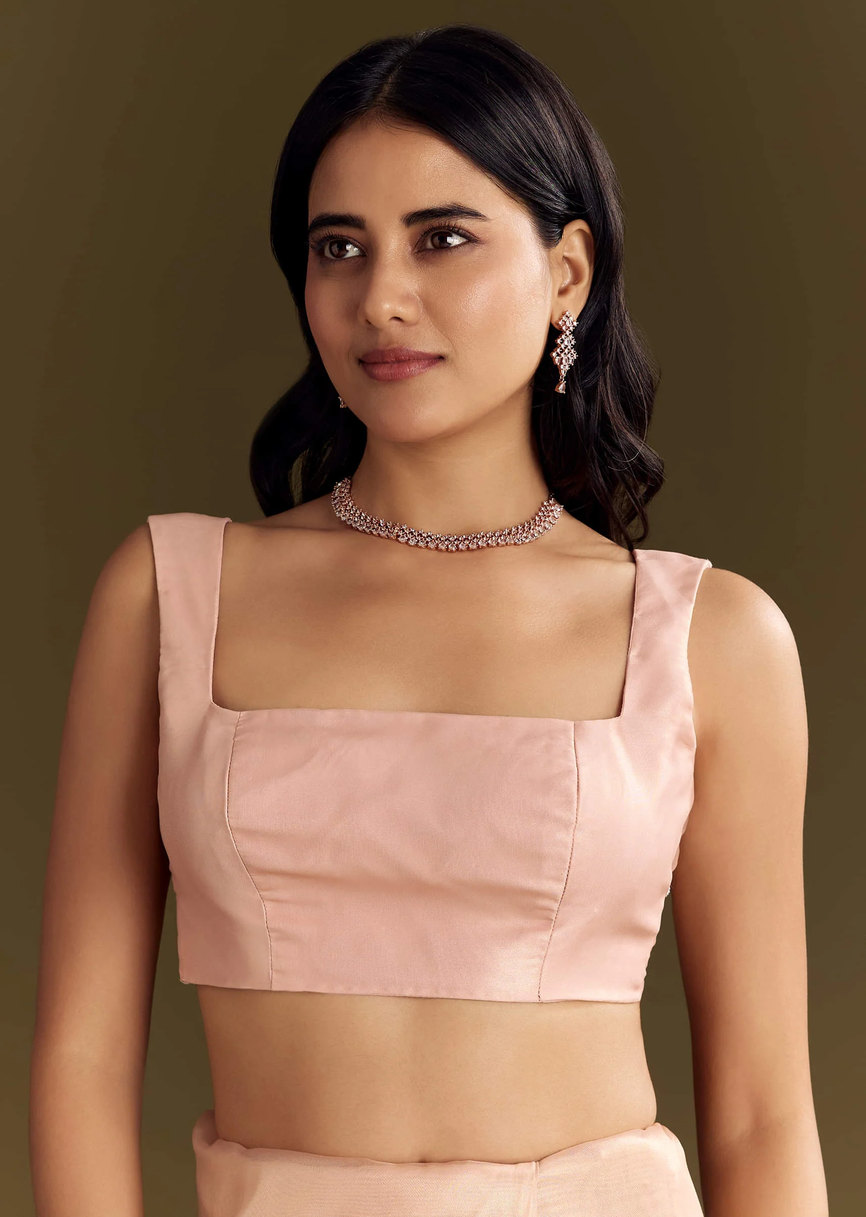 Peach Glass Tissue Saree With Cutdana And Beads Scallop Border - Image 7